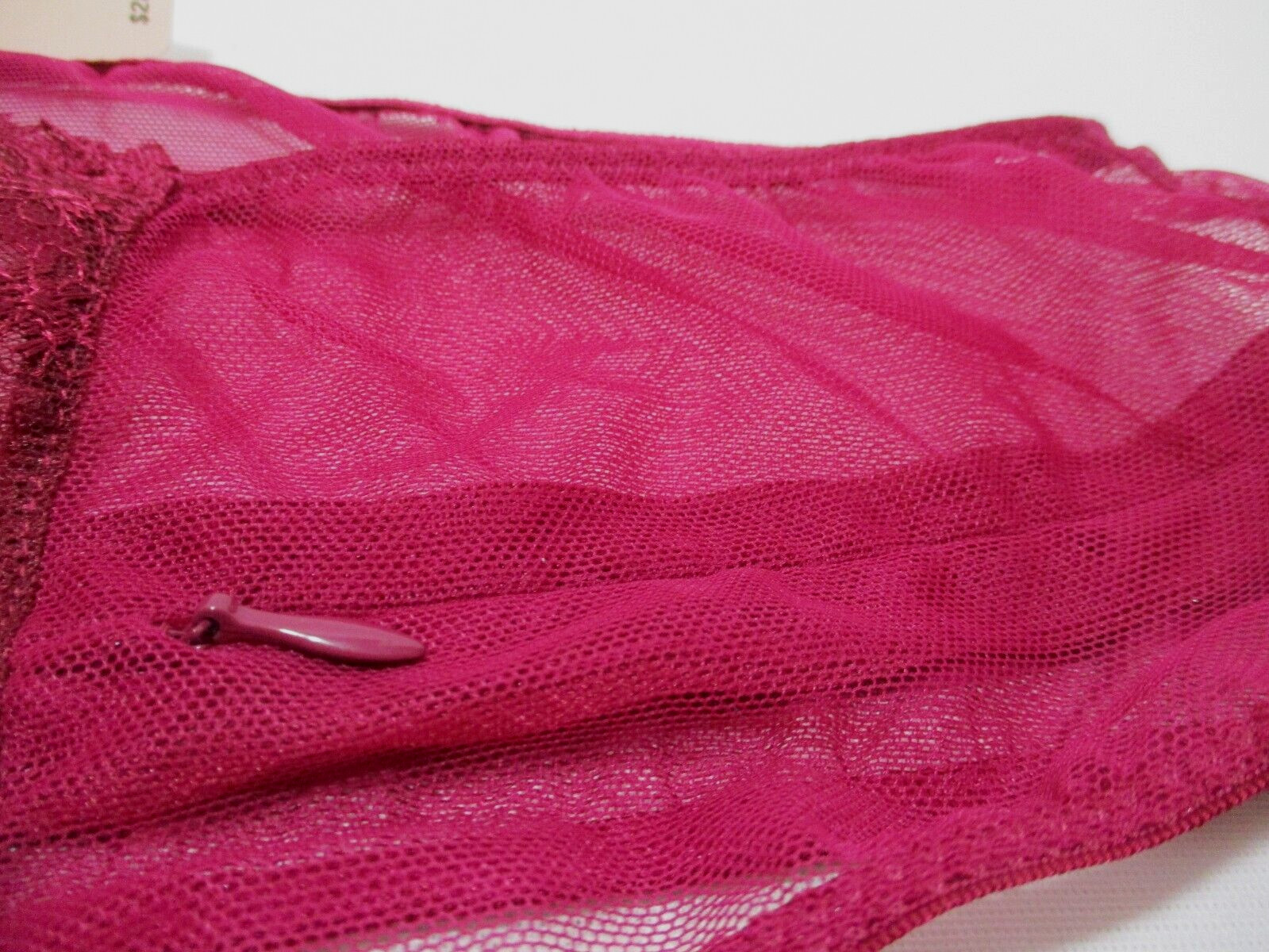 Victorias Secret Fushia Thong Panty Size L Mesh Lace Hiphugger Zipper