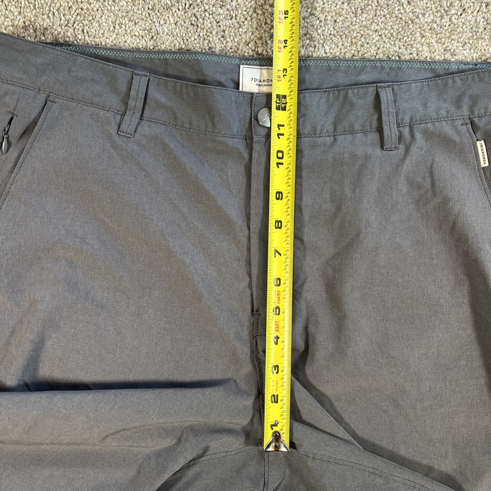 7 Diamonds Men’s Performance Shorts 38 Gray Golf Walking Hiking Flat Front