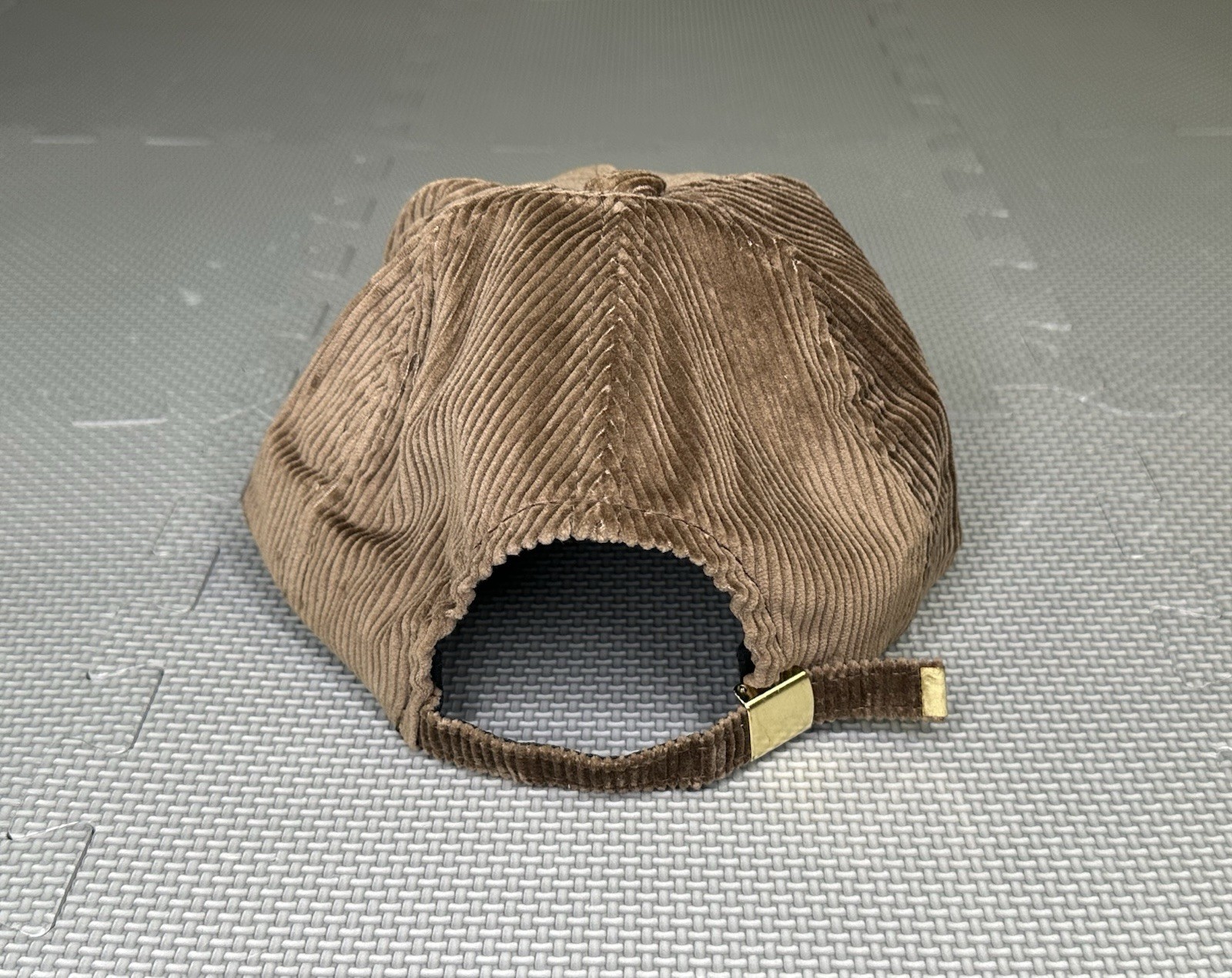 Vtg 80s 90s Brown Corduroy Cap Hat Made in USA Metal Buckle Closures Adjustable