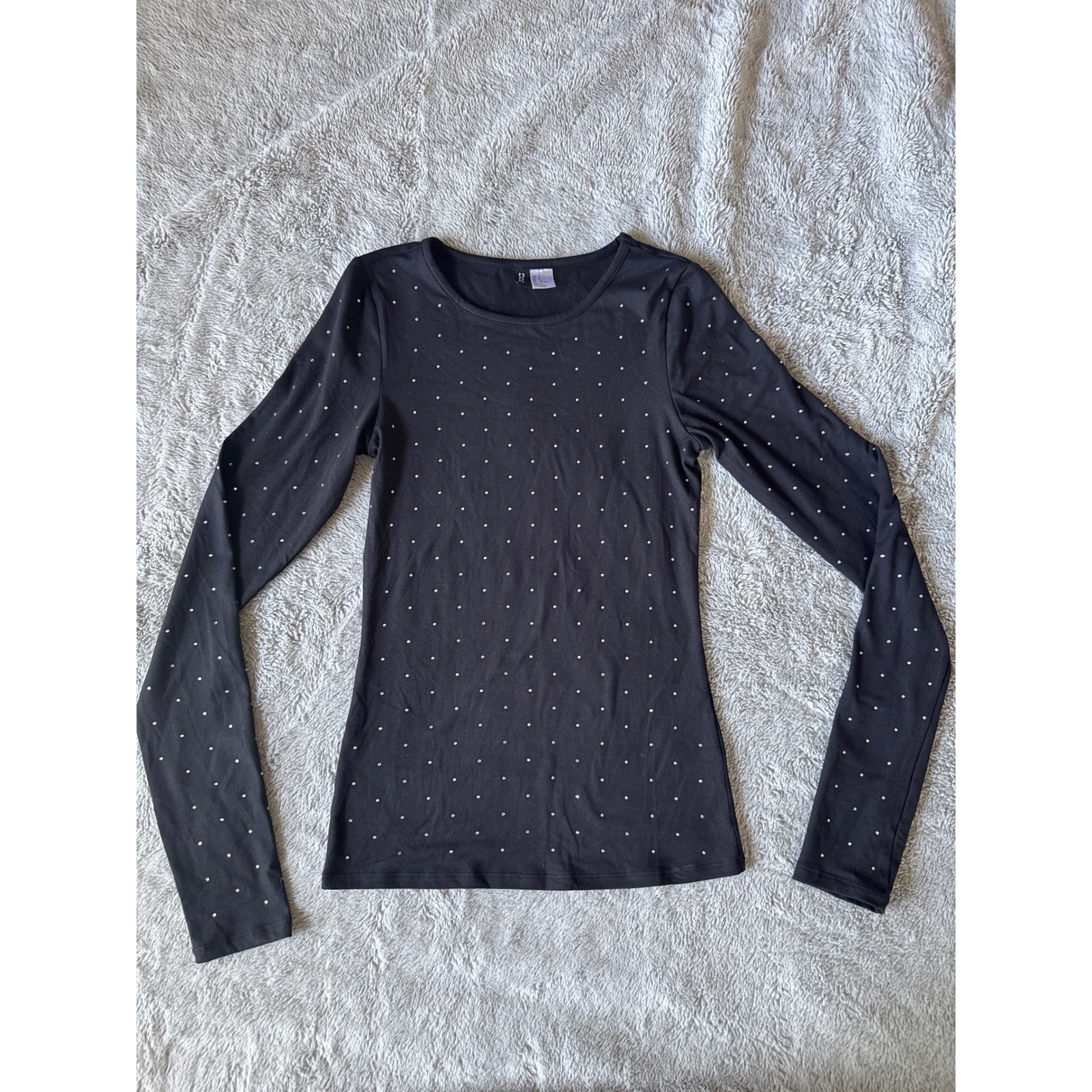 HM Divided Womens Black Rhinestone Studded Long Sleeve Top Size S Small