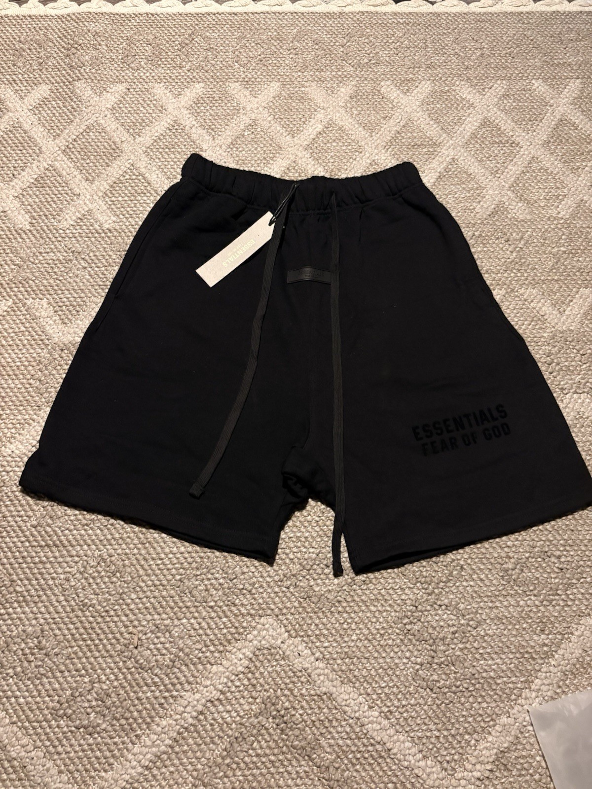 Essentials Black Fleece Cotton Sweat Shorts Drawstring Pockets Logo Men