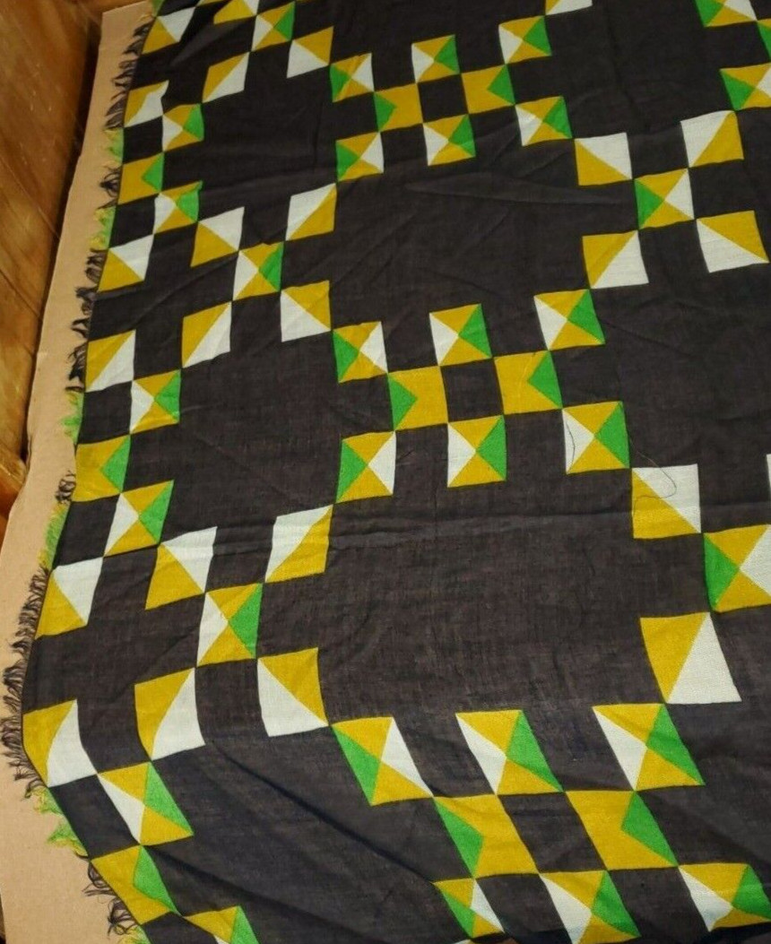Black Green White Yellow Square Triangle Print Head Neck Scarf 6Ft X 40Inch New