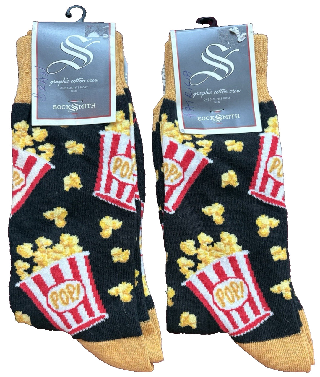 NWT 2 Pair Socksmith Popcorn Graphic Crew Socks Men’s Sock Size 10-13 OSFM