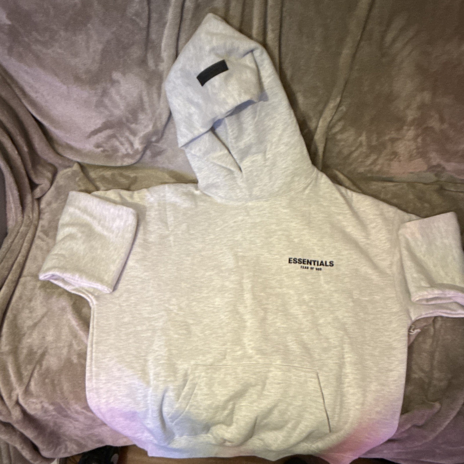 Essentials Fear of God Solid Gray Pullover Hoodie Logo Kangaroo Pocket Size L