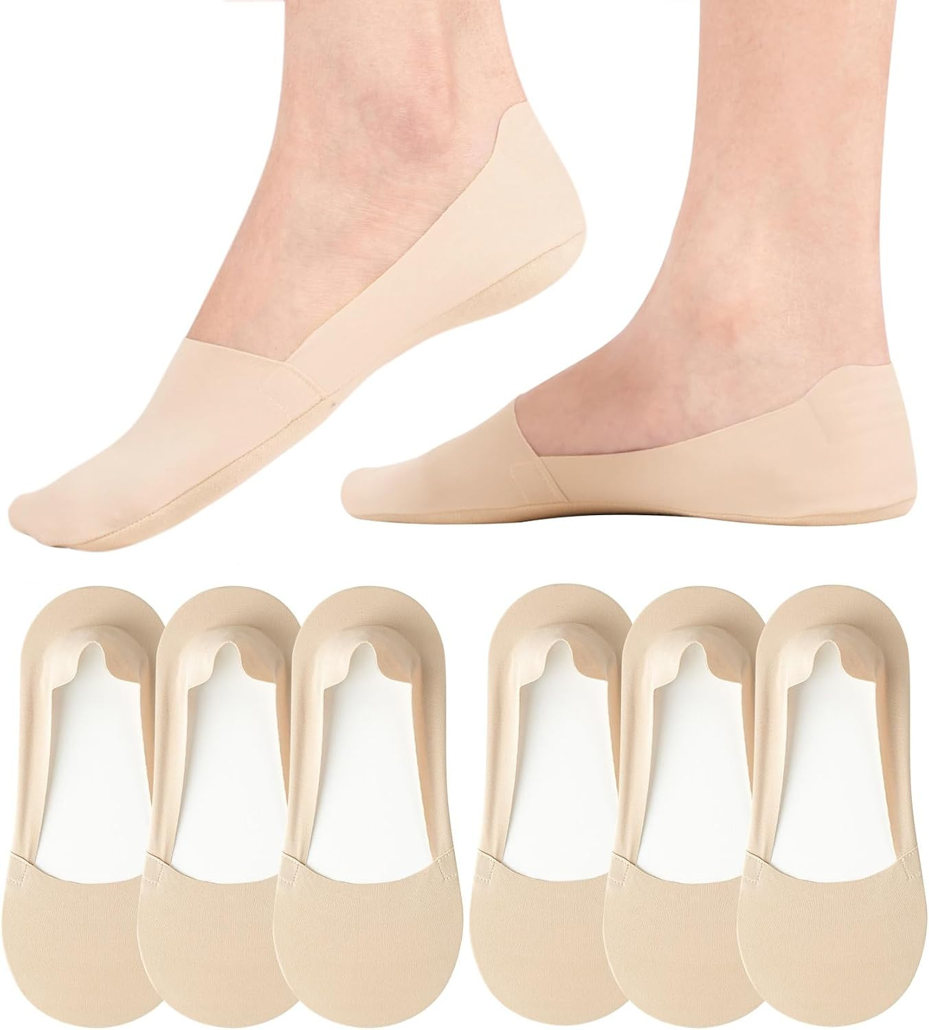 No Show Socks Womens, Nylon Invisible Liner for Flats Loafers | 6 Pairs Non Slip