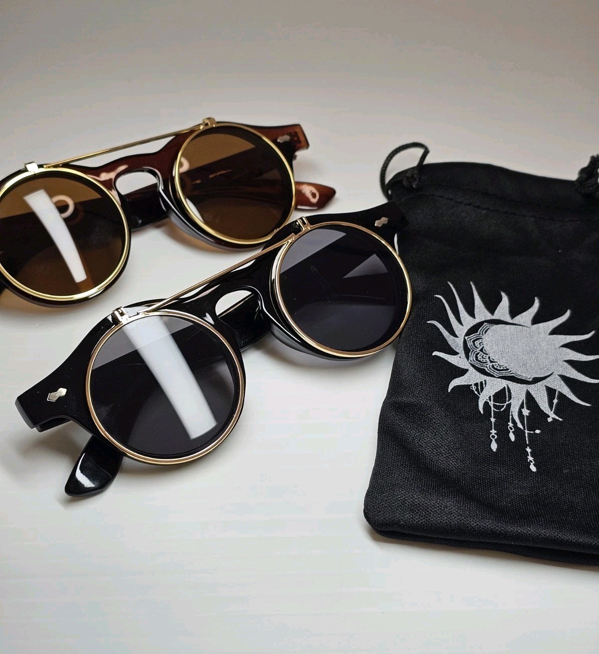 Trendy High Fashion Chic Flip Up Perfect Circle Round Sunglasses