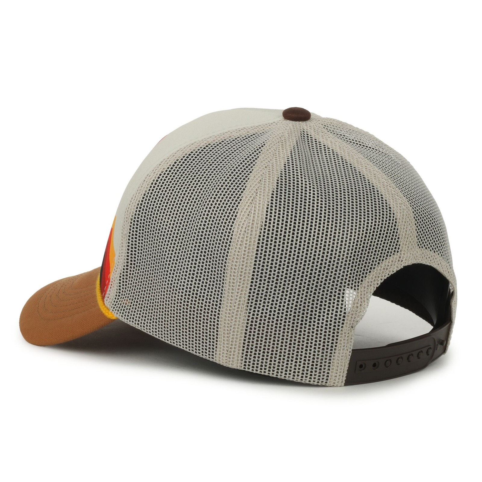 Jeep Retro White Mountain Graphic Trucker Hat Putty Pre-Curved Visor, Mesh Back