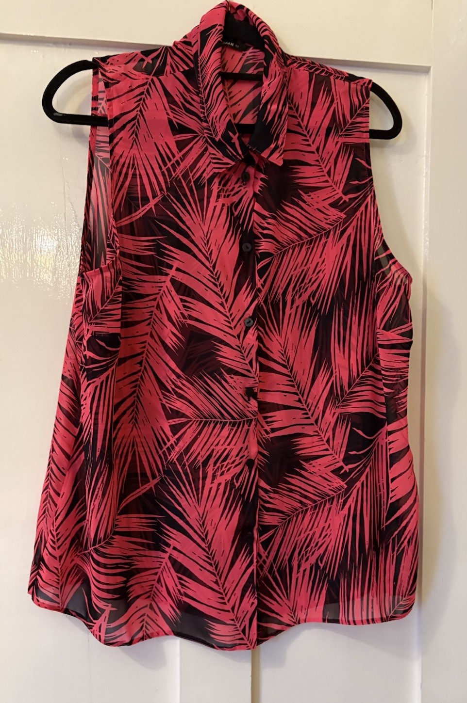 Roman Pink Mix Tropical Print Semi Sheer Chiffon Sleeveless Blouse Shirt UK22