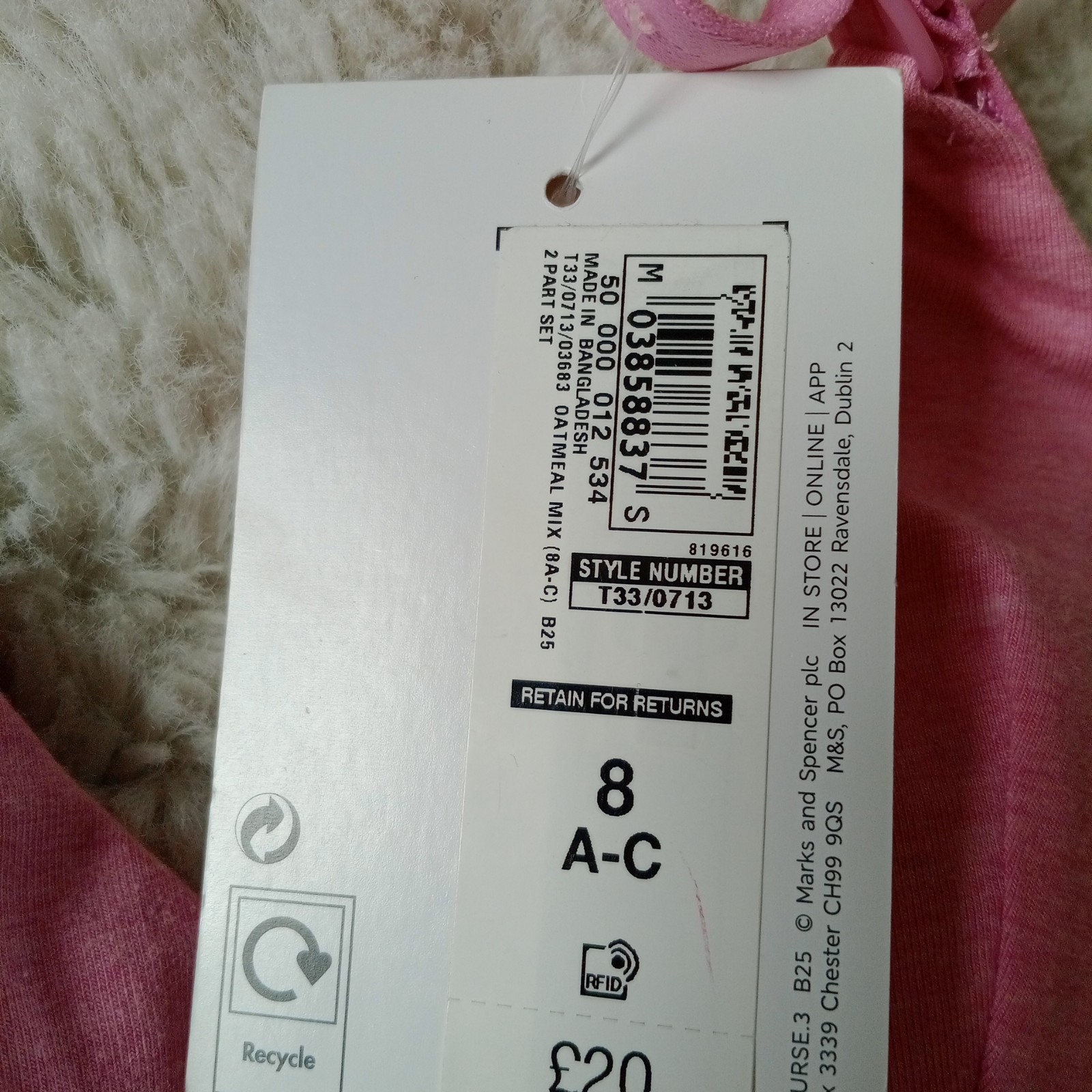 M&S Nursing Bra Non-Wired Pink New + Tags UK 8 A-C EUR 36 Light padded RRP £20
