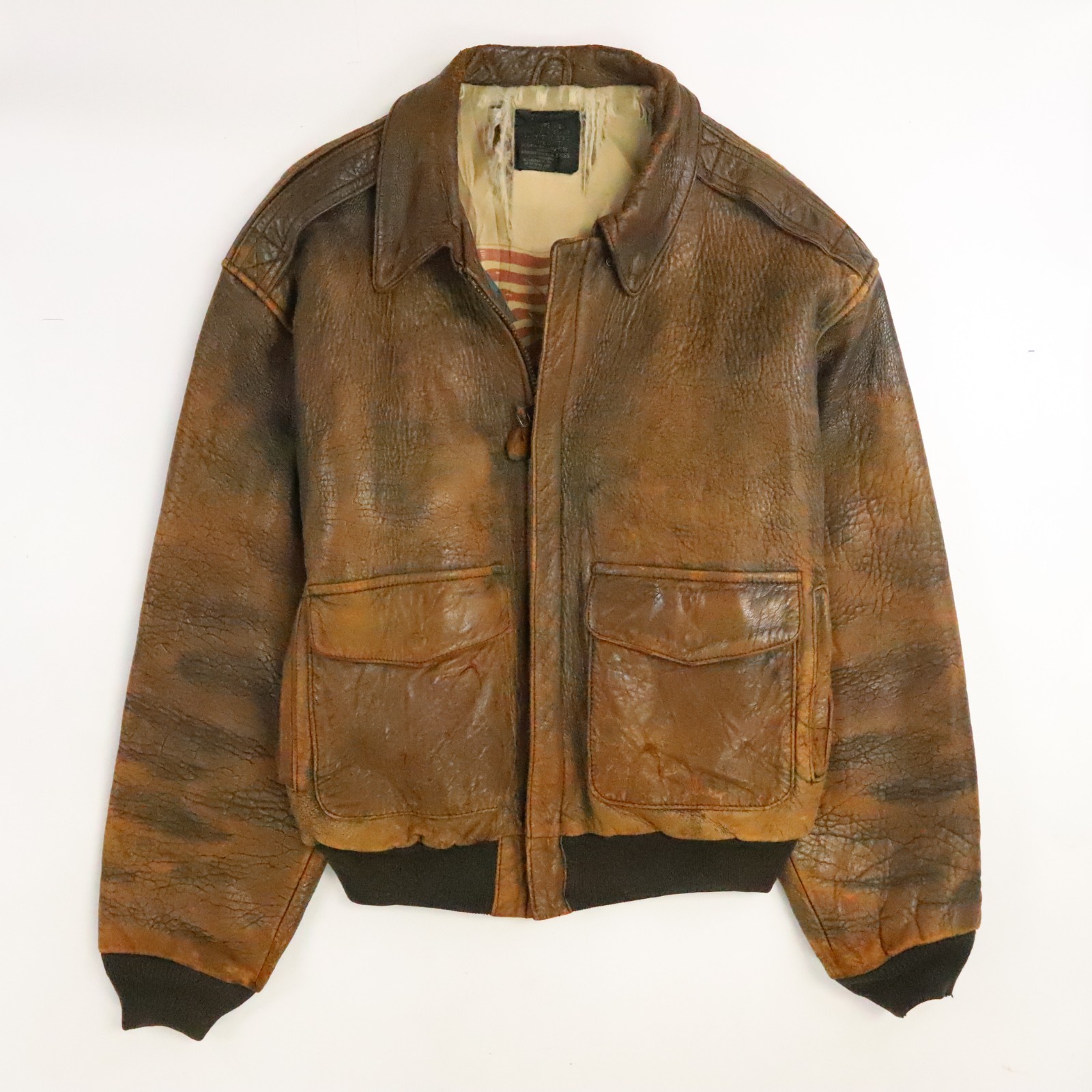 Vintage Avirex Type A-2 Leather Aviator Bomber Flight Jacket Size Medium Brown