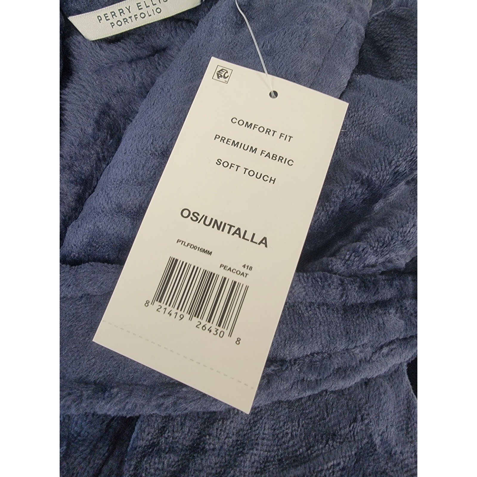 Perry Ellis Portfolio Plush Fleece Belted Robe Peacoat Blue One Size