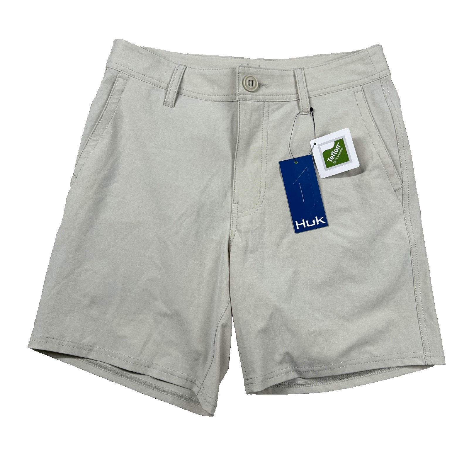 Huk Shorts Mens 28 Waypoint Fishing Performance Chino 7″ Inseam Ivory Preppy