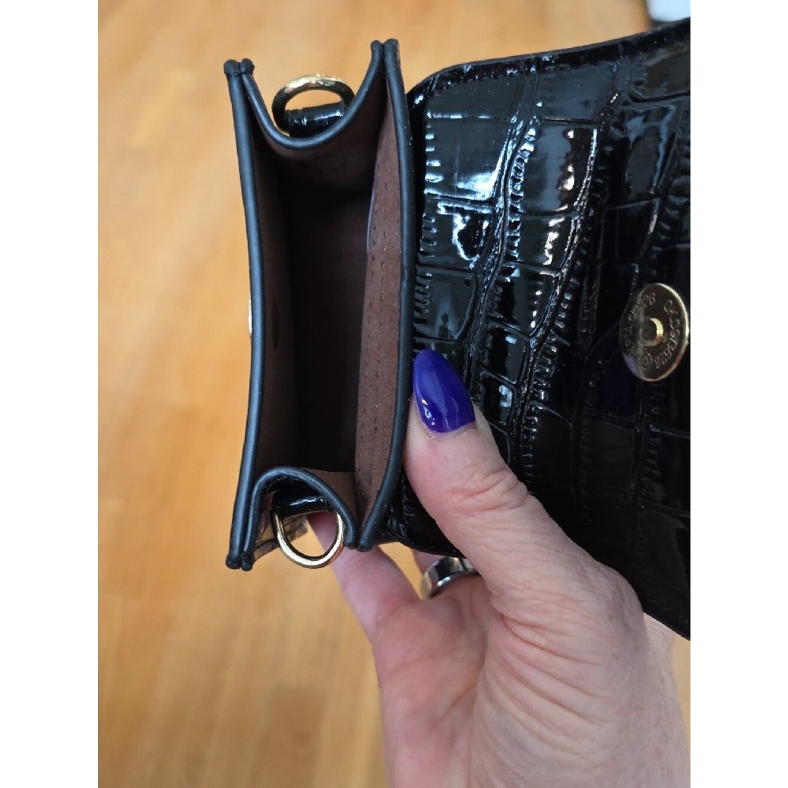 NWOT Black Croc-Embossed Patent Top-Handle Mini Bag