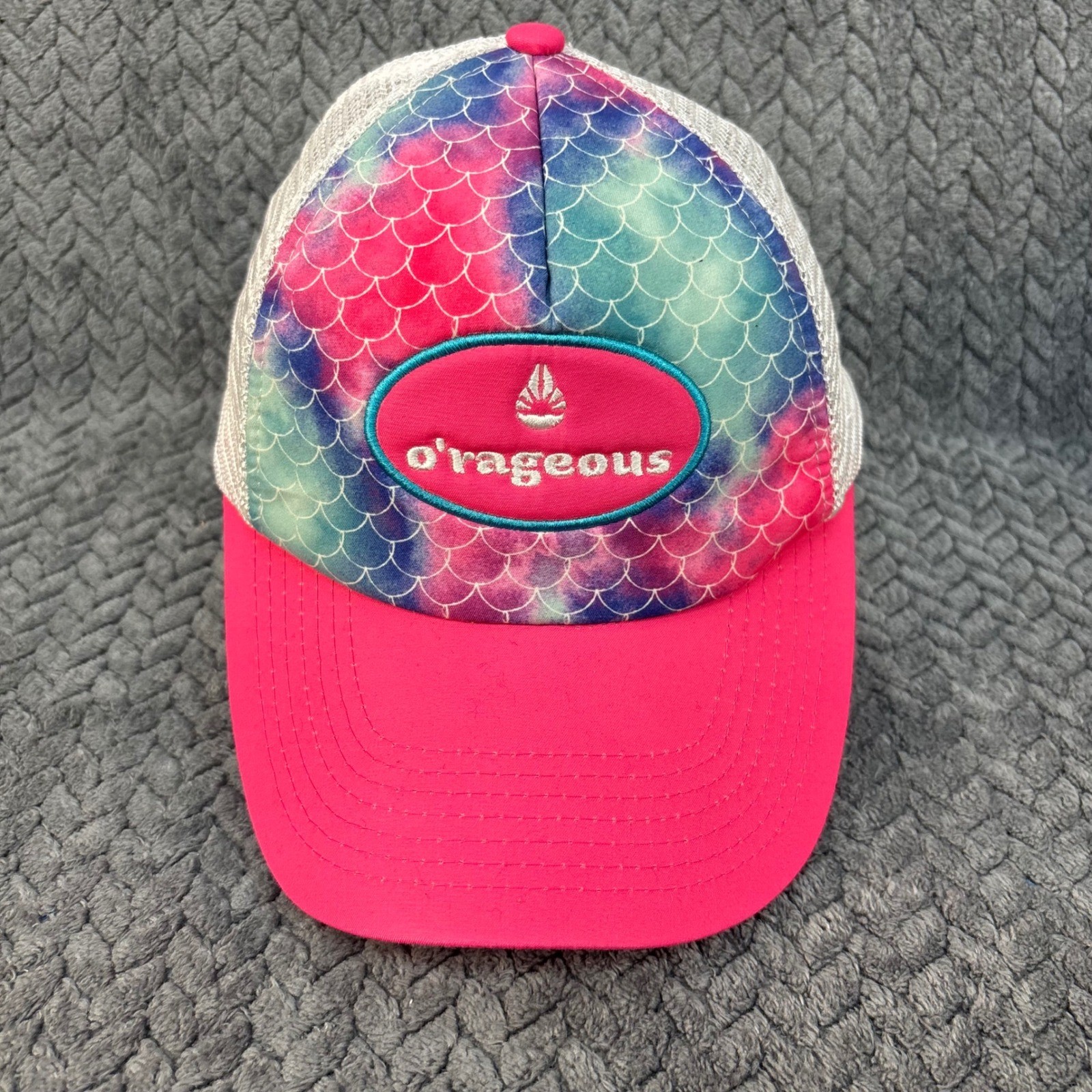 O’rageous Mermaid Scale Trucker Hat Pink Blue Mesh Snapback Baseball Cap