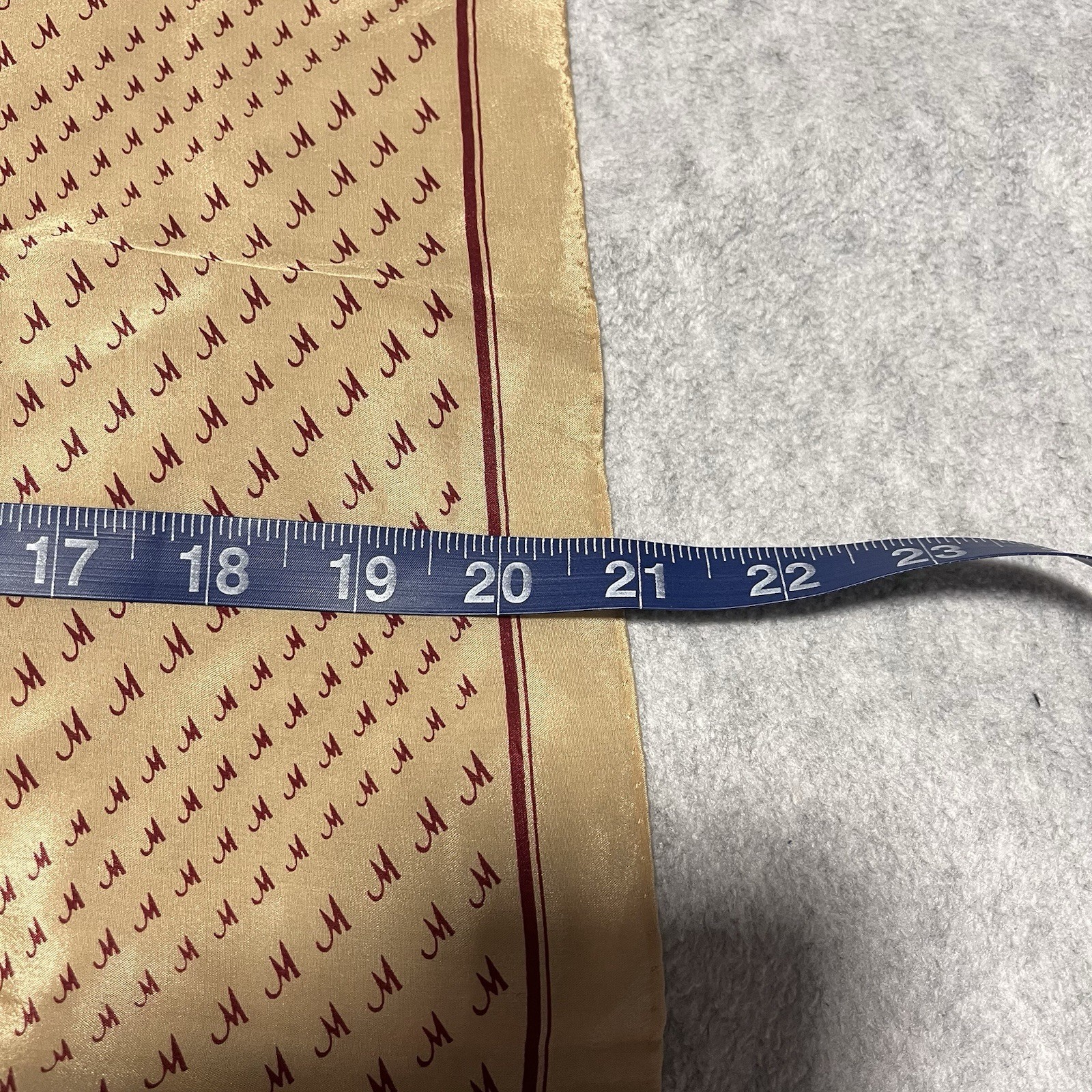 VTG Square Scarf “M” Gold Red Border Monogram Initials Preppy Silky 21×20.75