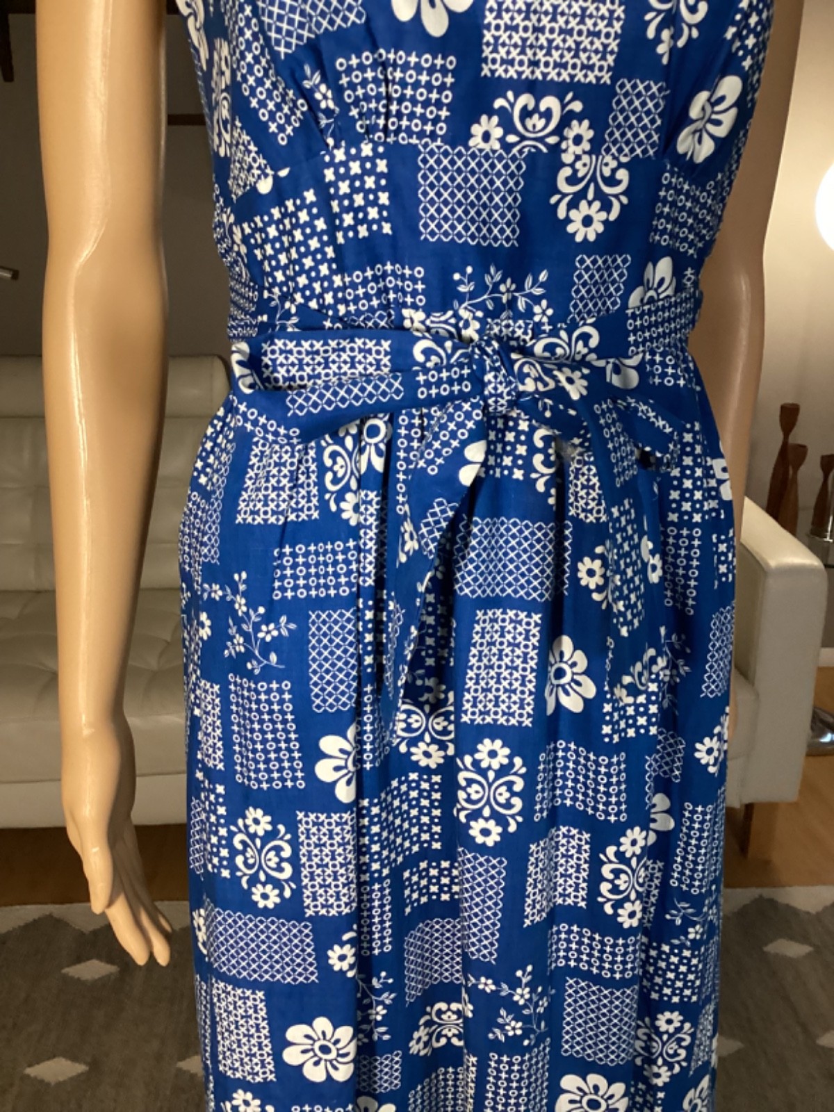 Vintage 70’s Apron Pinafore Maxi Halter Top Wrap Dress Hippie Boho Ruffles