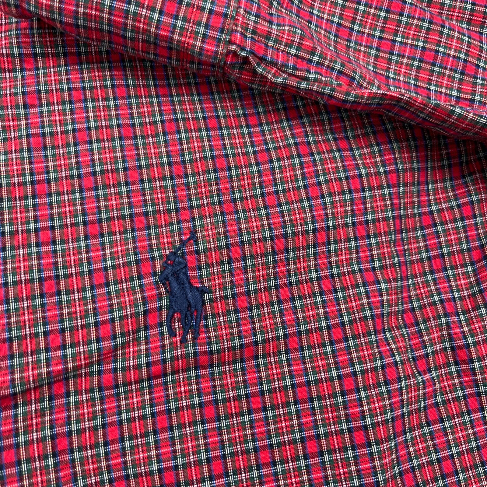 Ralph Lauren Shirt Men 15.5 34 Red Blue Button Up Custom Fit Plaid Dress Poplin