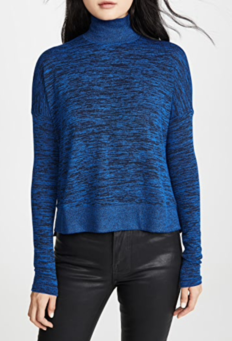 RAG & BONE JEAN WOMEN’S BLUE MARLED LONG SLEEVE SOFT JANE TURTLENECK TOP Sz M