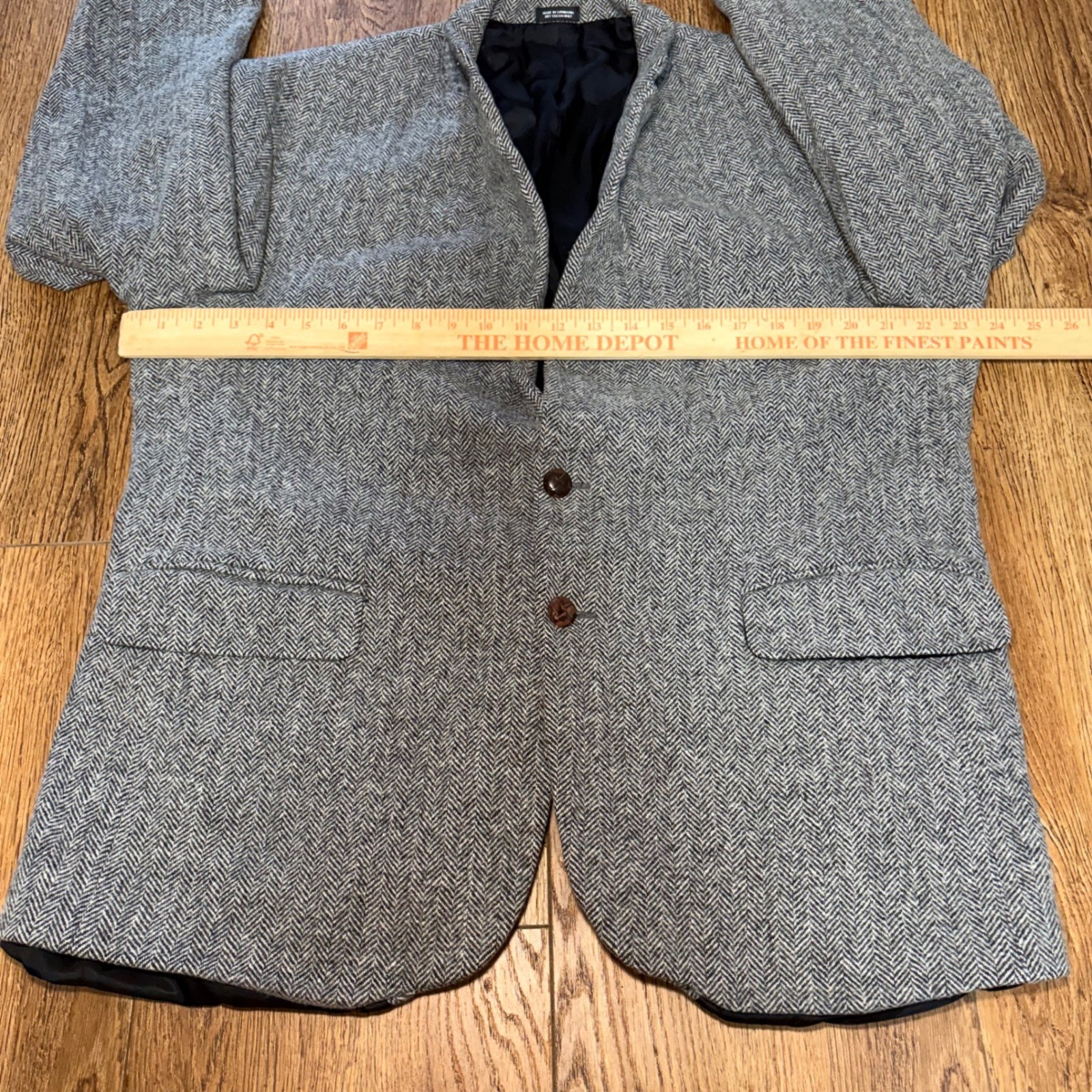 Deansgate Mens 46R Lambswool Herringbone Blazer Gray Sport Coat Luxury Vintage