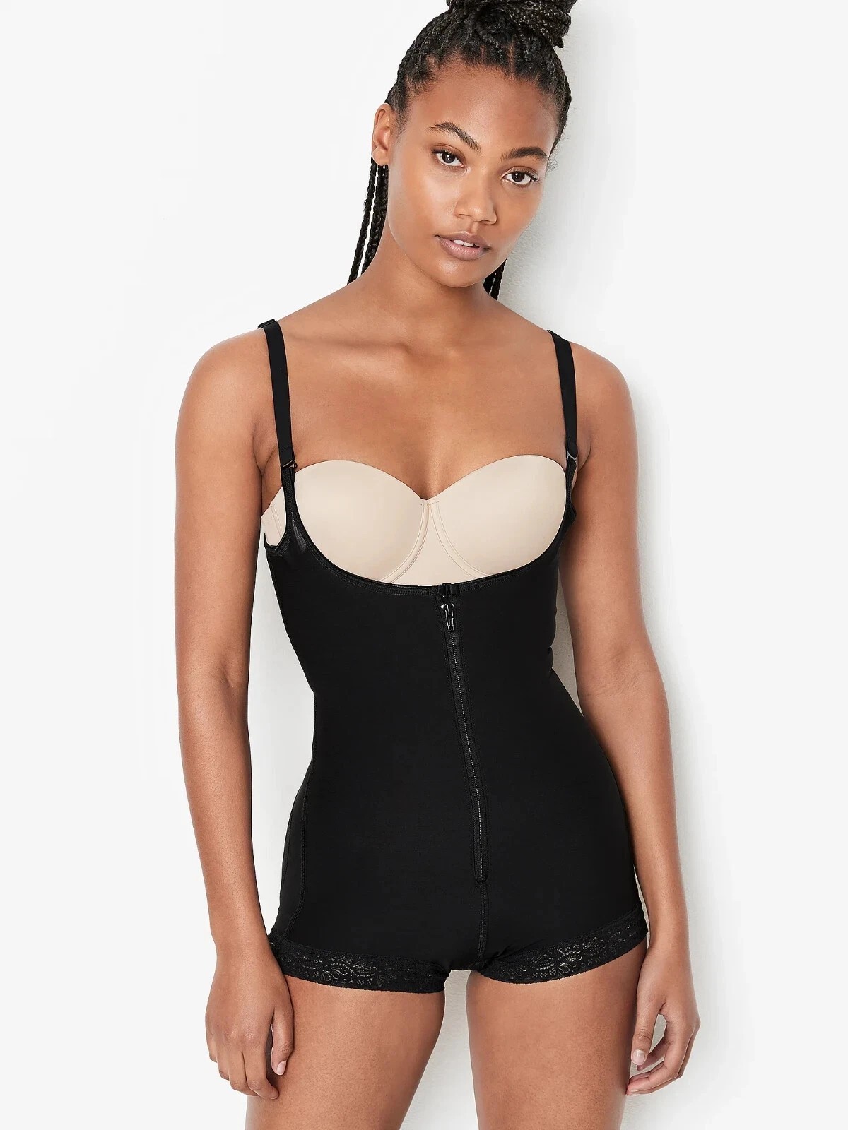NWT LEONISA SHAPEWEAR Open Bust Firm Compression Body Shaper Boyshort 018678N M