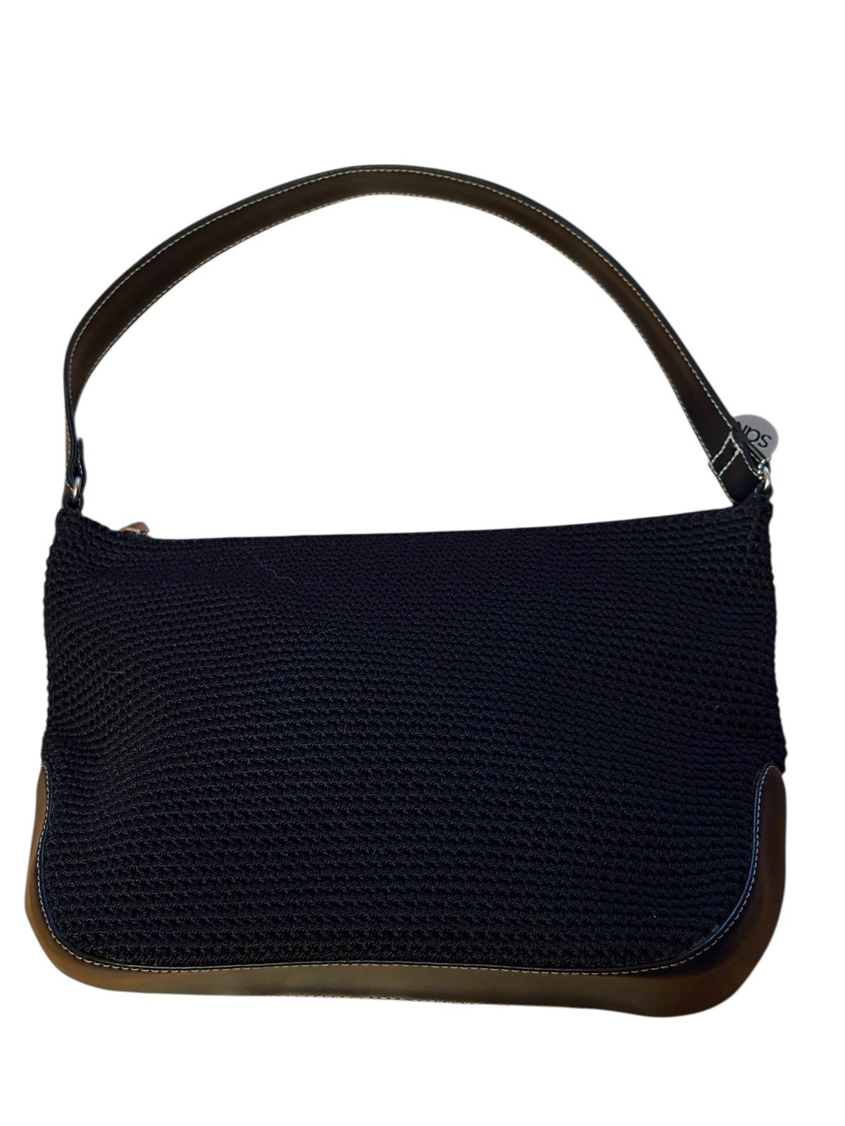 “The Sak Elliot Luca” Black Woven Bag 13 X 8.75 X 4” W/charm Excellent