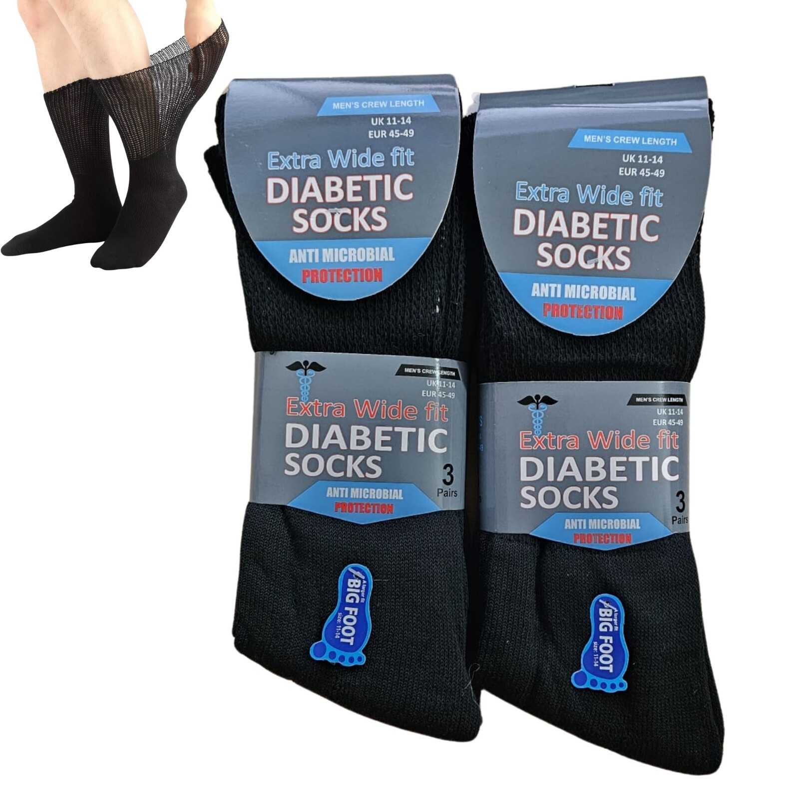 6 Pairs Mens Socks Extra Wide Fit Diabetic Loose Top Cotton Rich Sock Big Foot