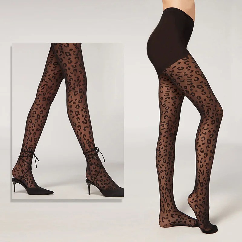 NEW LEOPARD PRINT TIGHTS PANTYHOSE PATTERN STOCKINGS BLACK THIN SHEER SEXY
