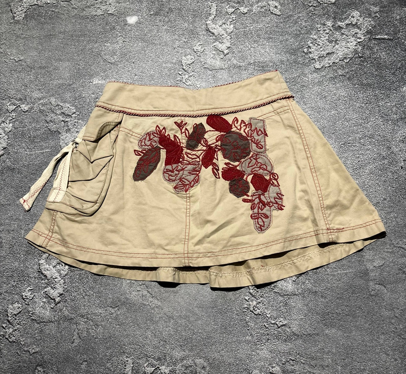 Morgan De Toi Beige Cargo Mini Skirt Goblincore Fairycore Embroidered Size M
