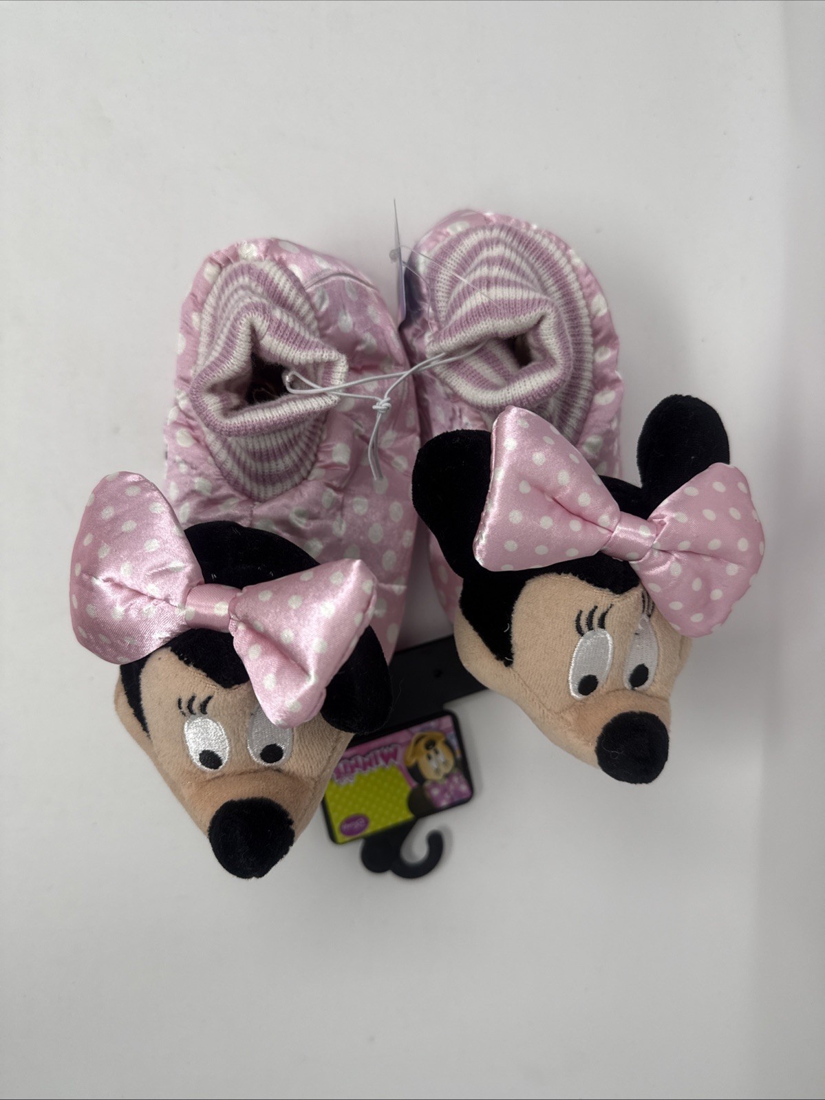 Girls Disney Junior Pink Black Minnie Mouse Slippers Medium 5/6 7/8 9/10 11/12