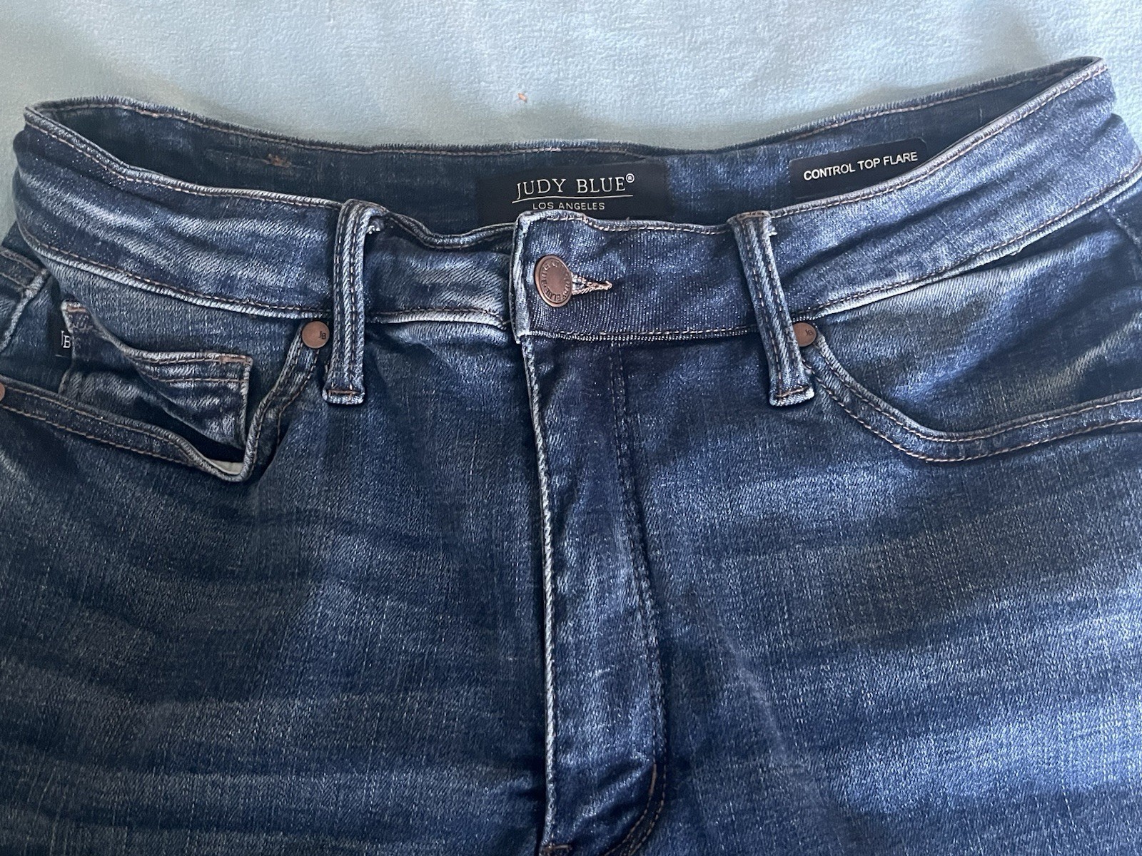 Judy Blue Jeans Womens Control Top Flare Bootcut Size 14W Frey Hem Denim Jeans