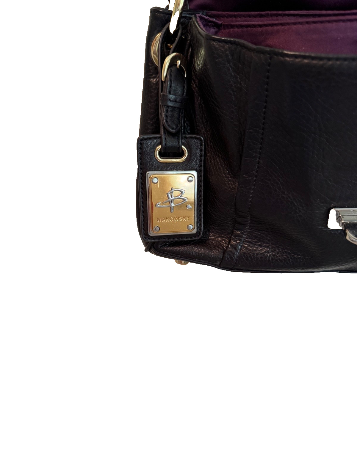 B Makowsky Leather Handbag Black Shoulder Bag W/black Strap