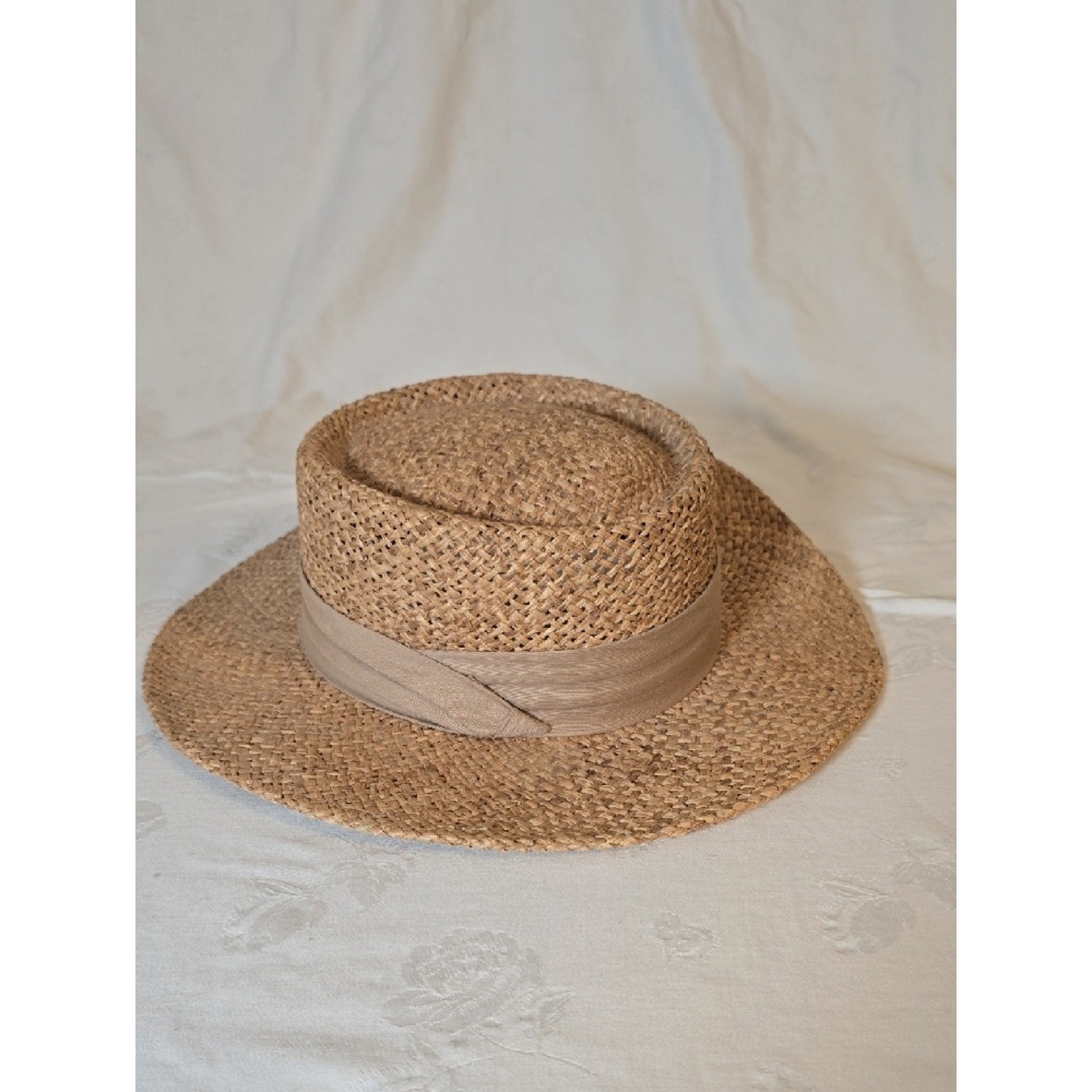 Peter Grimm Natural Brown Straw Fedora Panama Hat with Tan Band One Size