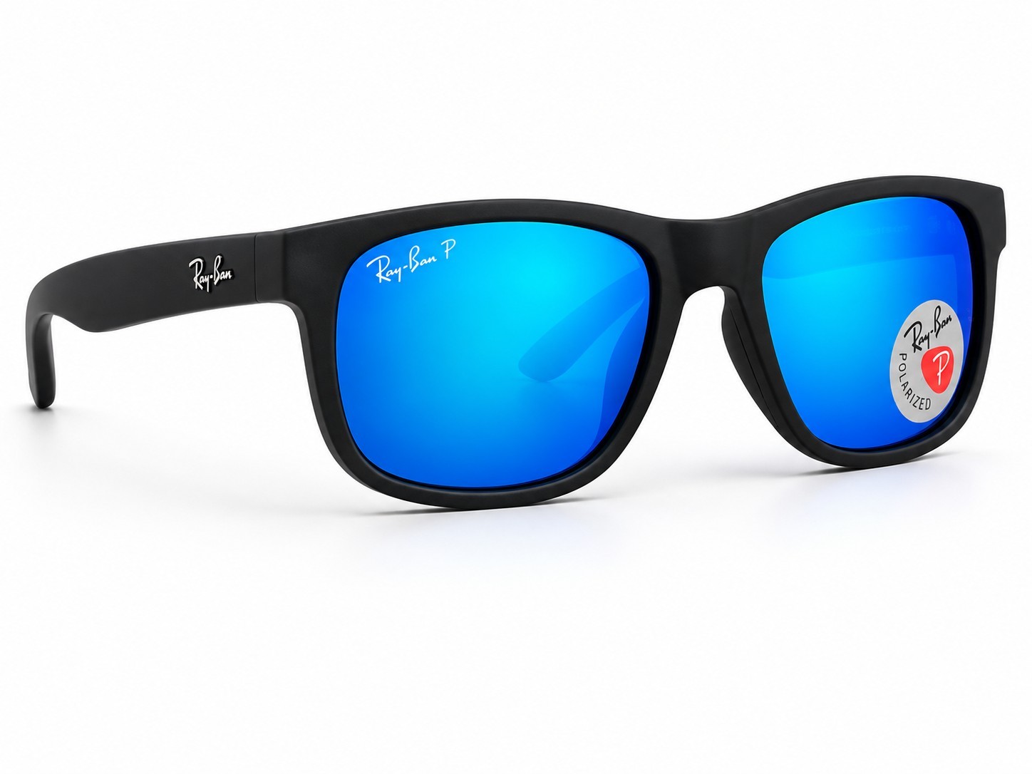 Ray-Ban Polarized Sunglasses Blue Mirror Lenses Black Frame UV Protection Unisex