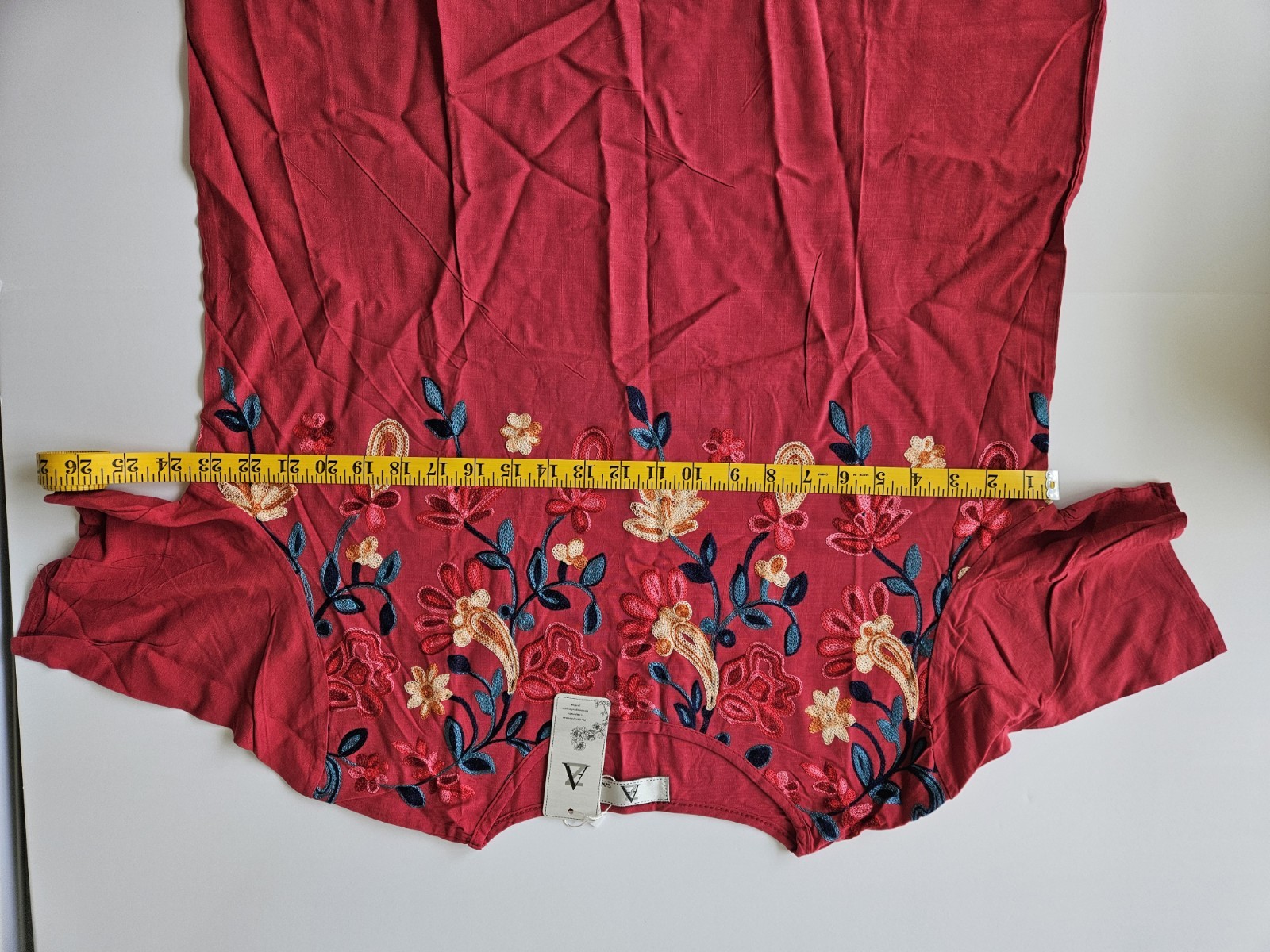 AZ Embroidered Flower Top S/M Reddish Bohemian Floral Viscose Short Sleeve NWT