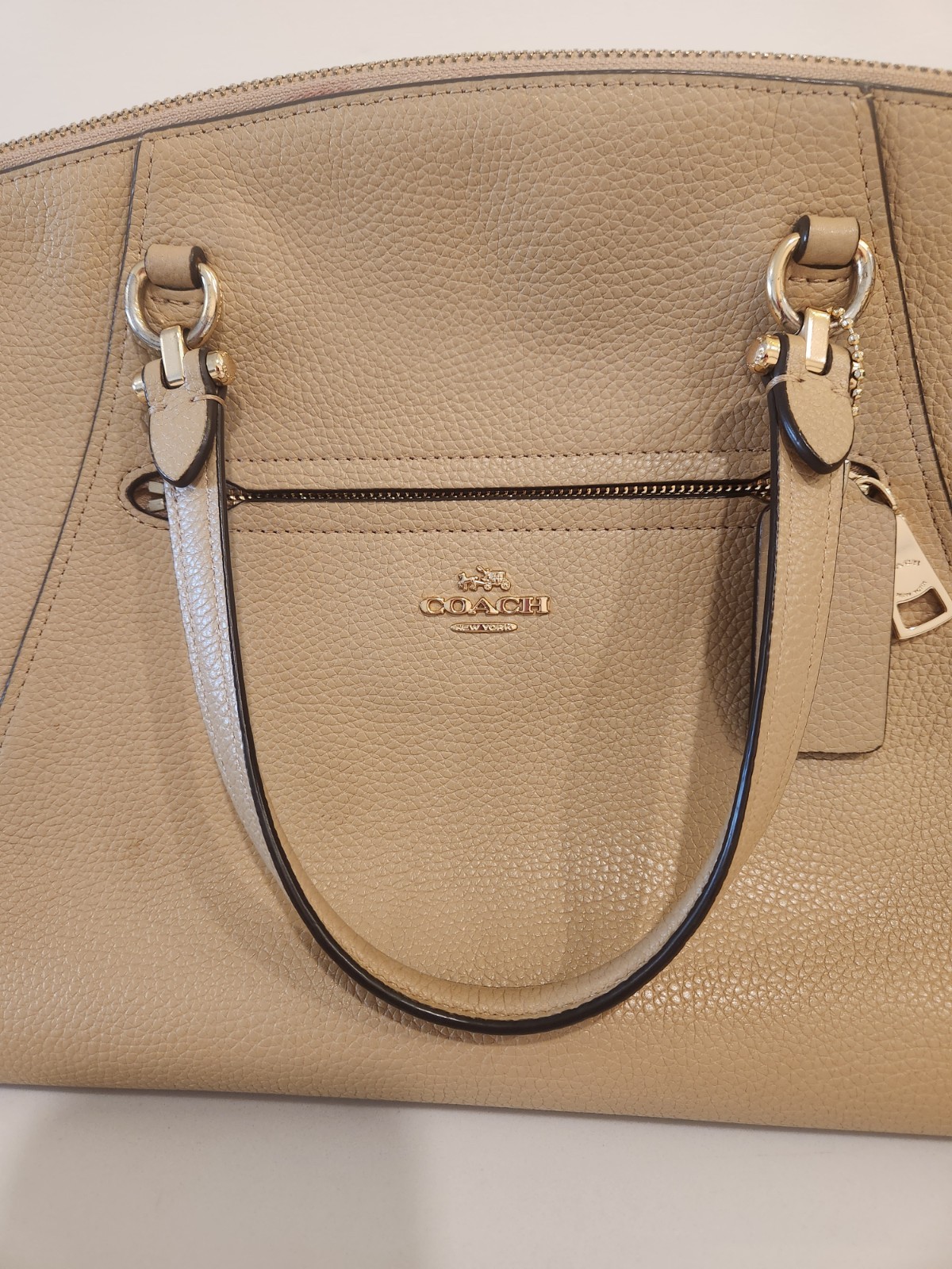 Coach Prairie Pebbled Leather Satchel Crossbody Women’s Handbag – Camel/Tan