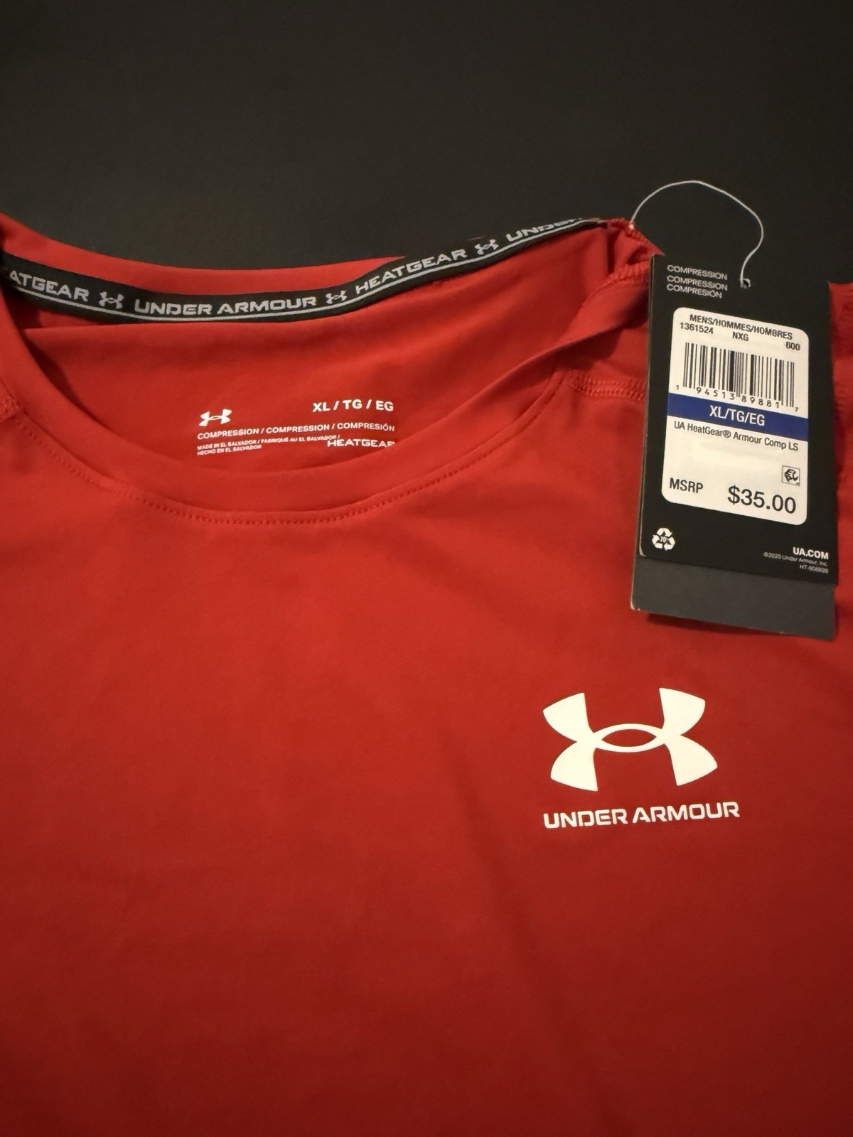 Under Armour HeatGear Compression Shirt Red Long Sleeve Men’s XL NWT Free Ship