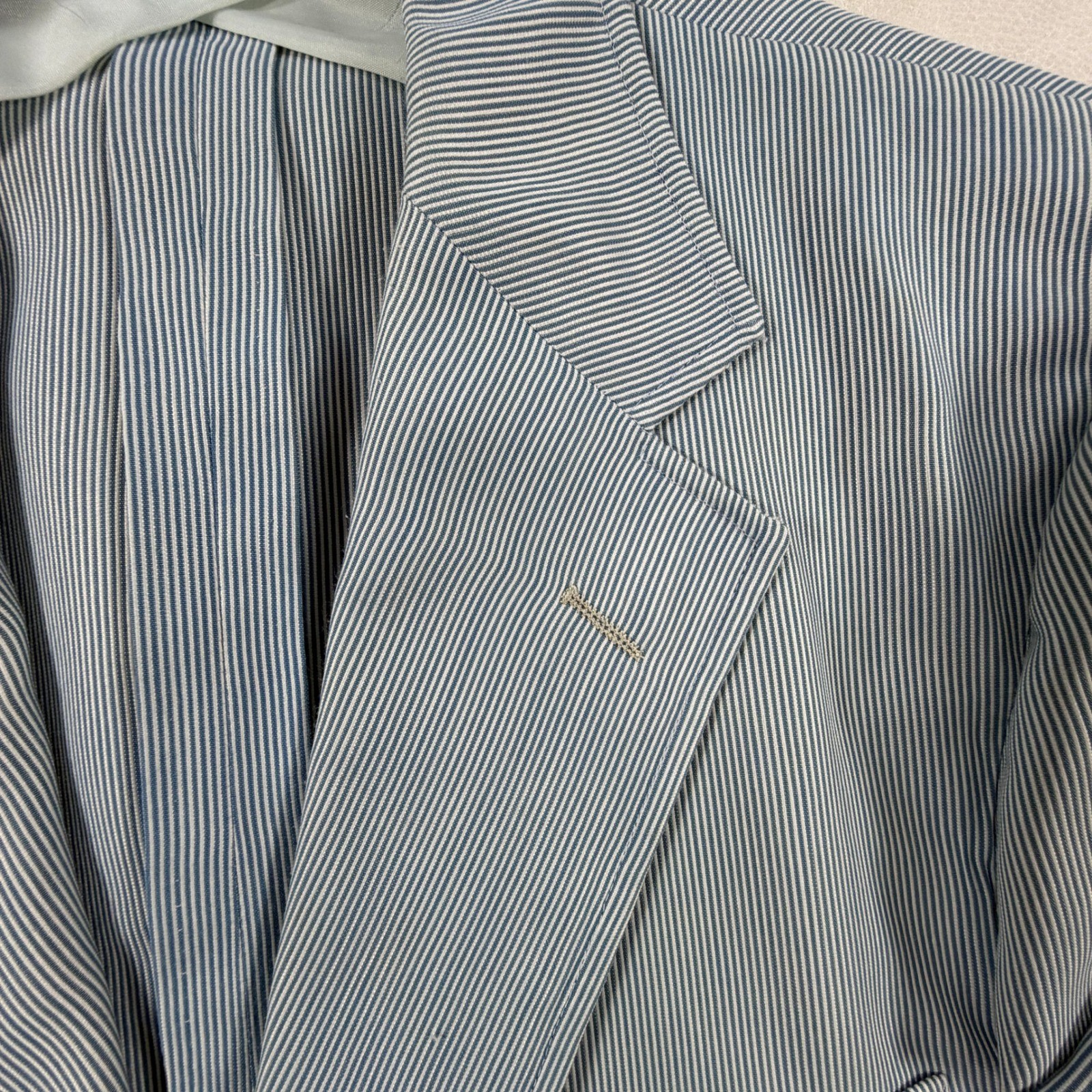 Vintage Haspel Seersucker Blazer 42R Mens Blue White Pinstripe Coat Suit Jacket