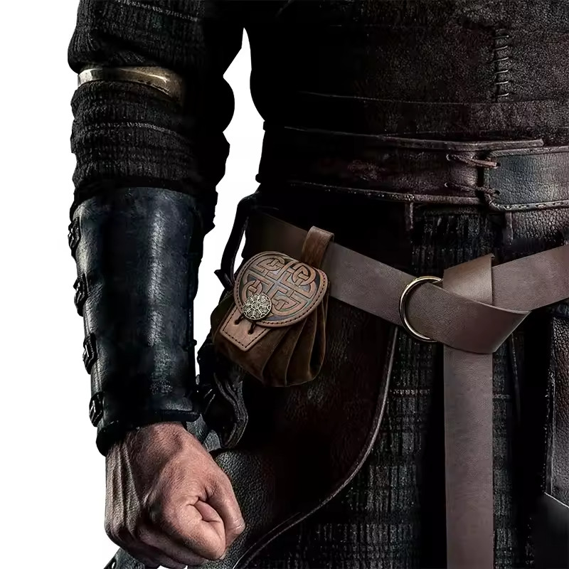 Steampunk Medieval Punk Style Fanny Packs for Men Pu Leather Coin Purse Hangable