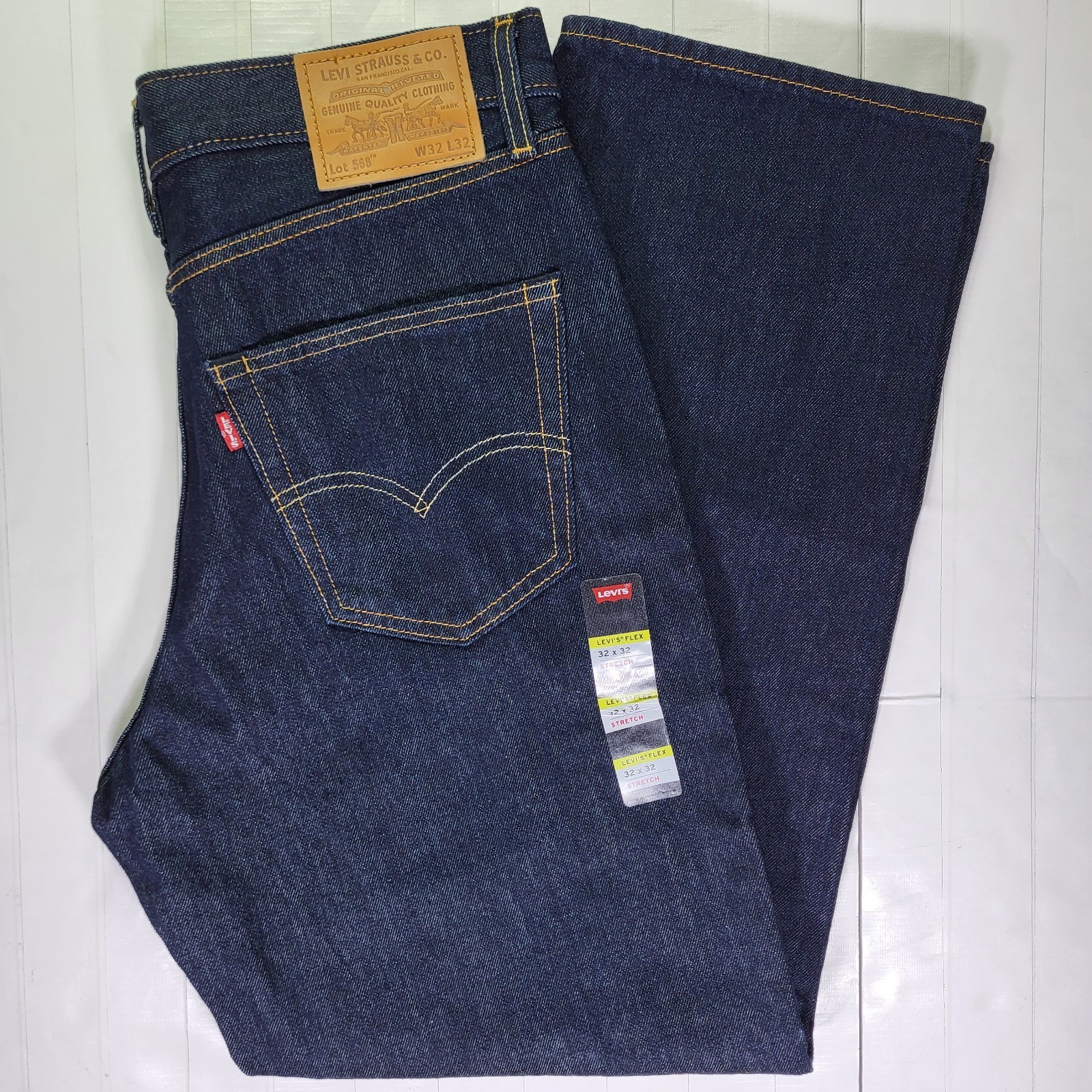 Levis Premium 568 Loose Straight Jeans 32×32 Mens New With Tags Dark Navy Flex