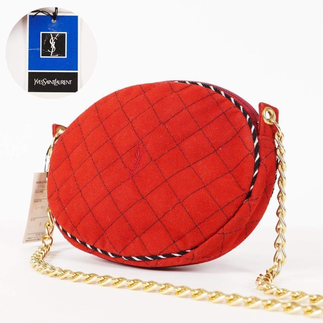 Yves Saint Laurent Shoulder Bag w/Tag Suede Red Size: W:6.7 × H:5.1in. [Unused]