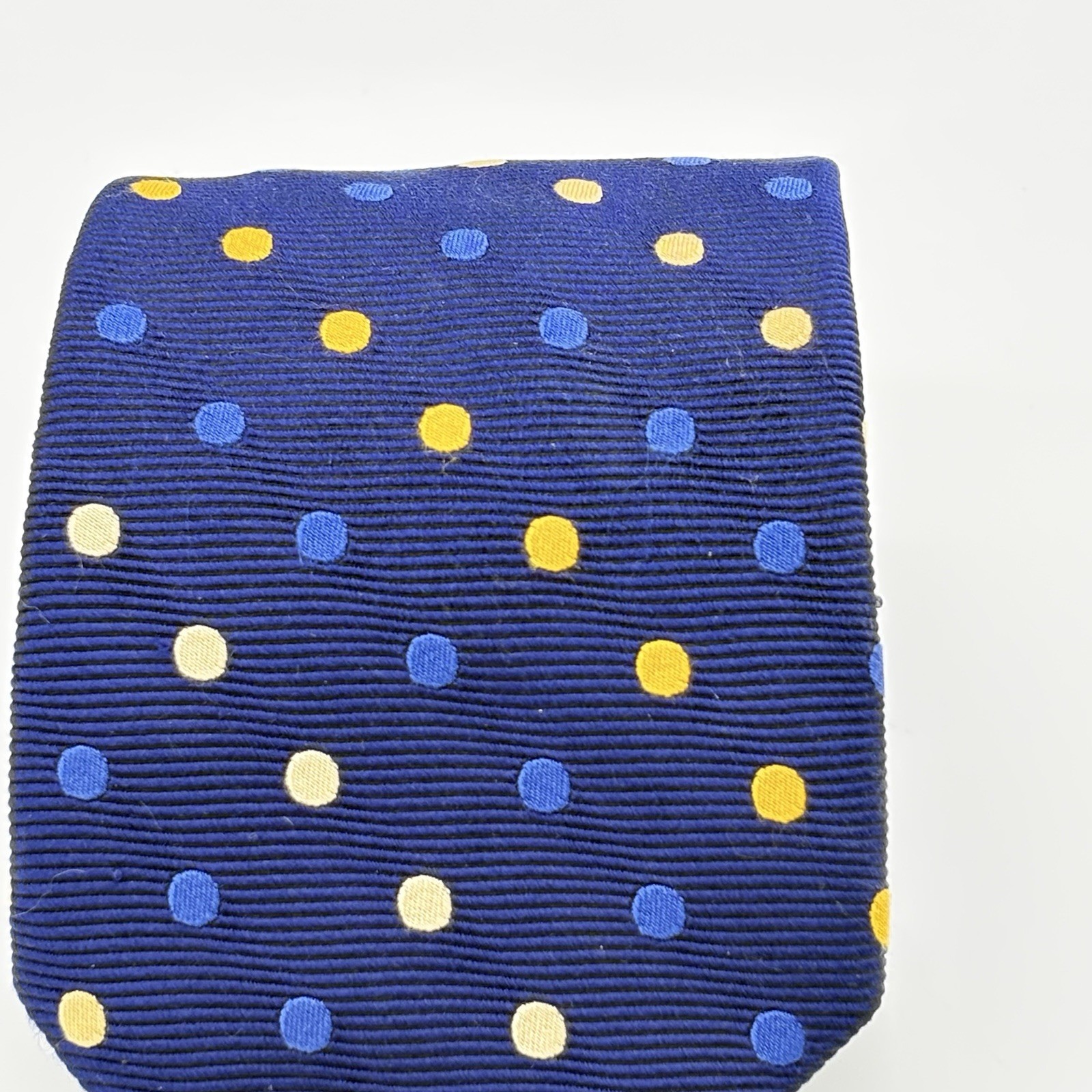Charles Tyrwhitt Silk Necktie Patterned Polka Dot Design Shades Of Blue & Yellow