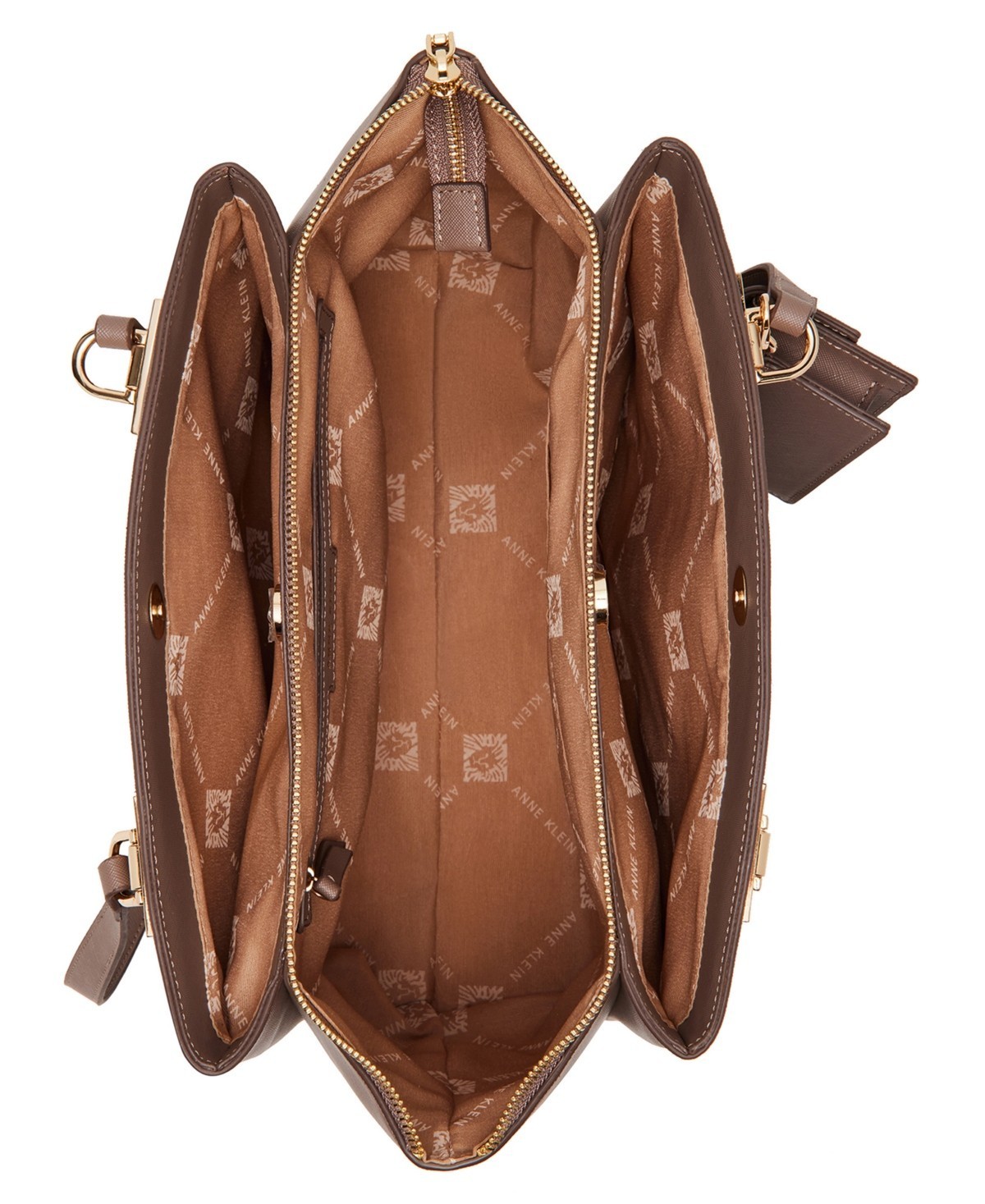 Anne Klein Structured Triple Curved Saffinao Faux Leather Tote Bag Brown
