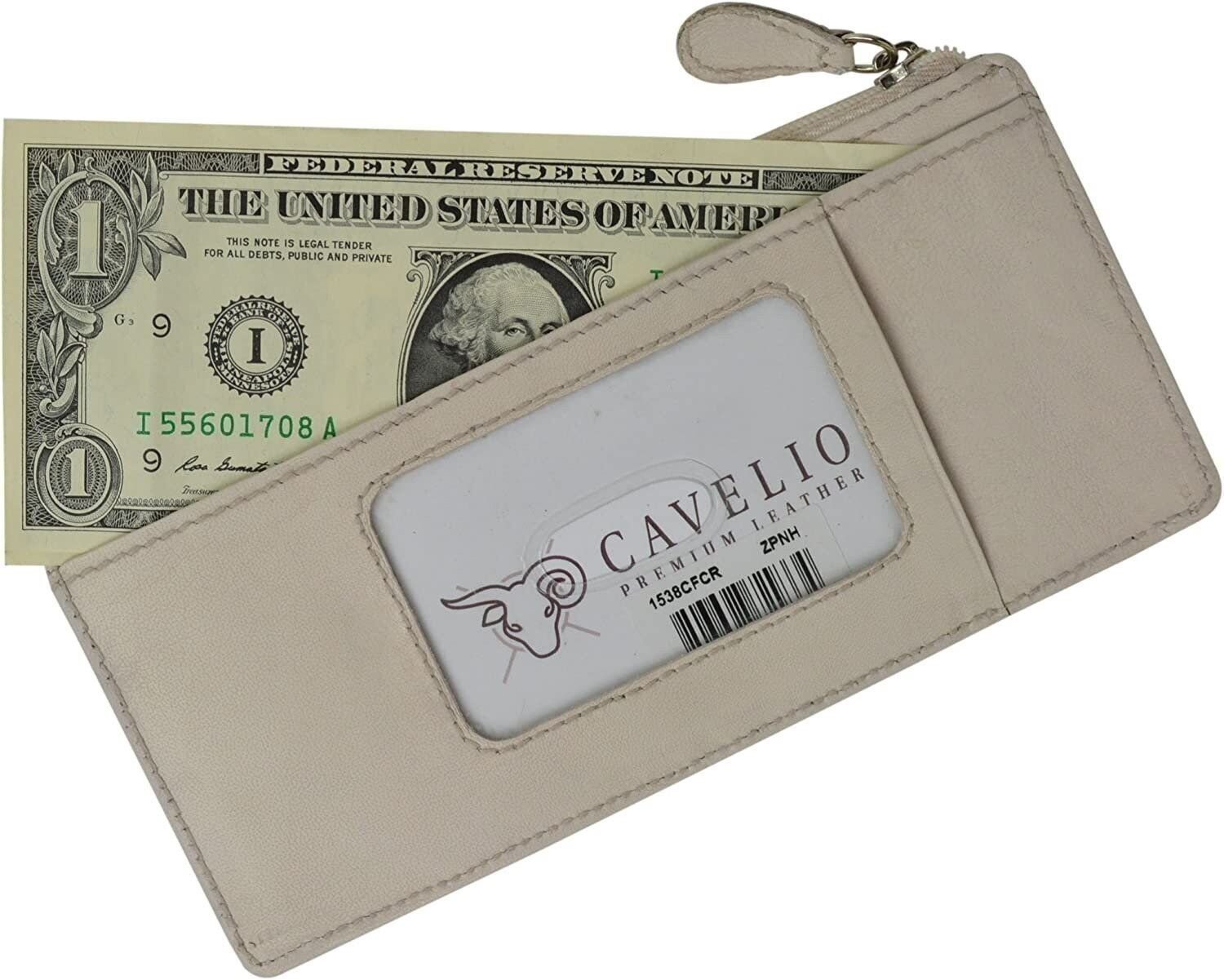 Cavelio Leather Thin Vertical Stacker Card Case Wallet with ID Window