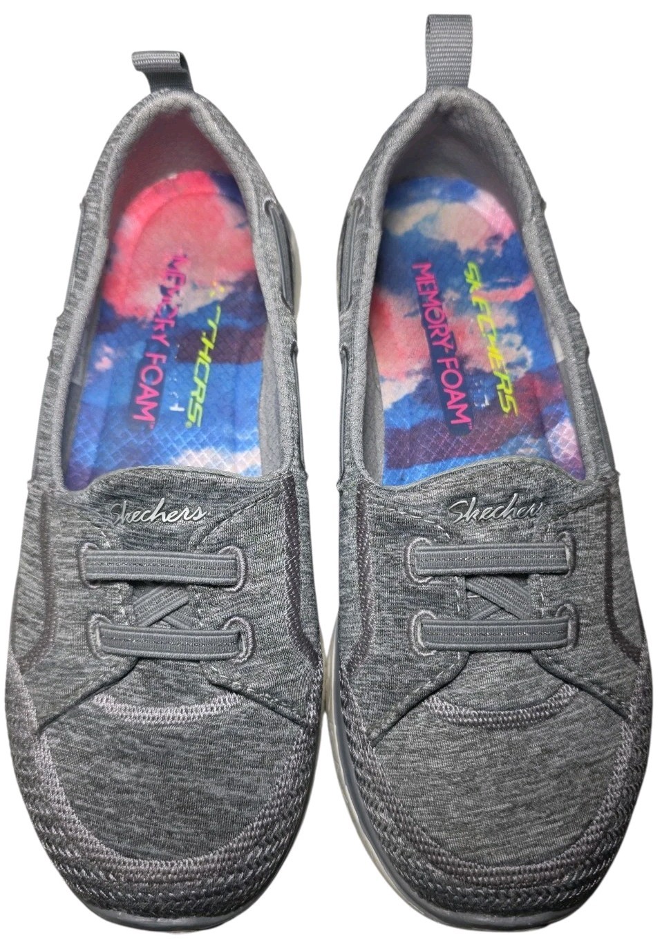 Skechers SlipOn Loafer Sneakers Womens Sz 5 Microburst Topnotch Gray White 23317