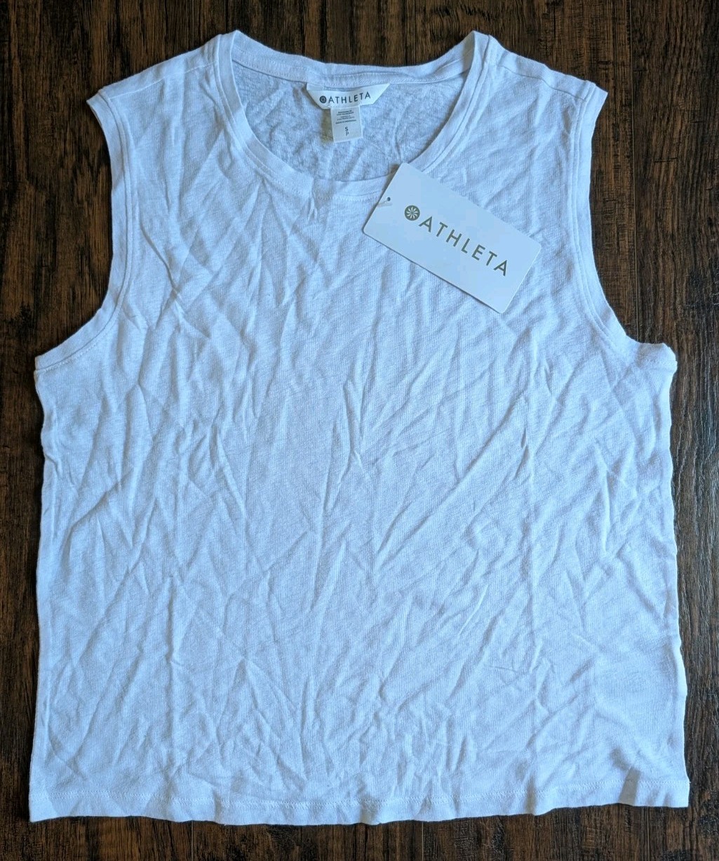 Athleta Bright White Getaway Linen Blend Muscle Tank Top Stretch, SMALL, NEW