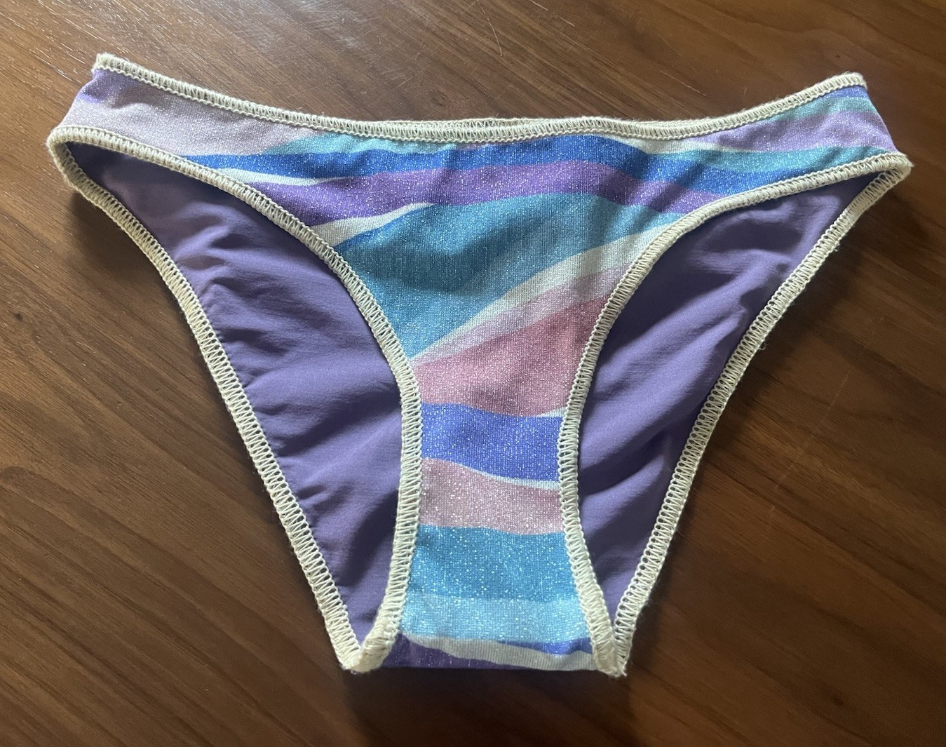 BECCA Rebecca Virtue Striped Metallic Bikini Bottom Lined Stretch XS Purple