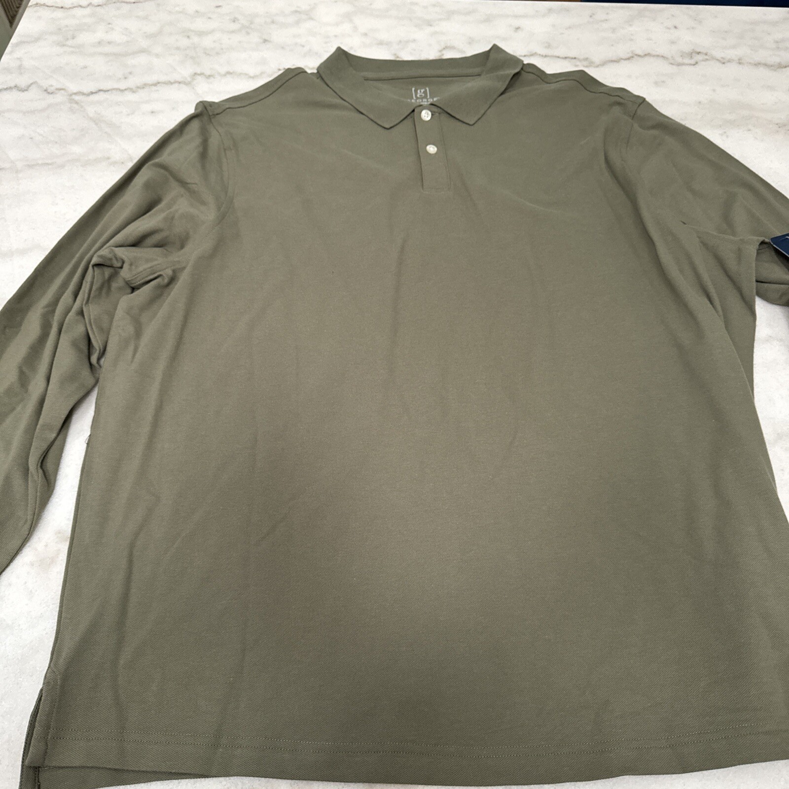 George Men’s Pique Long SleevePolo Shirt Green Artichoke Size 3XL (54-56)