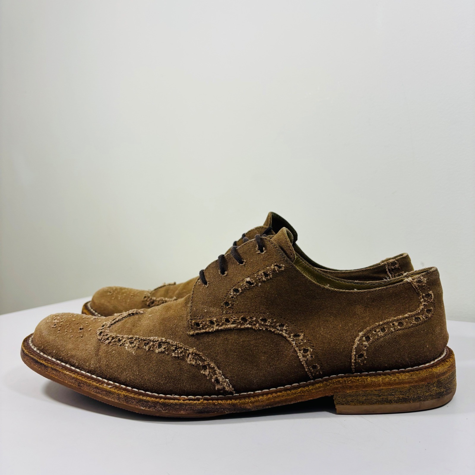 Billy Reid Canvas Wing Tip 2001 Dress Shoes Italy Made City Brown Mens Size 9.5