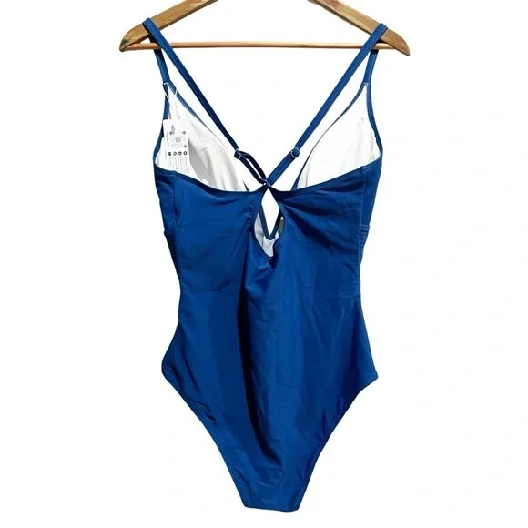 Shaperin Women’s Blue Deep V Neck One Piece Swimsuit