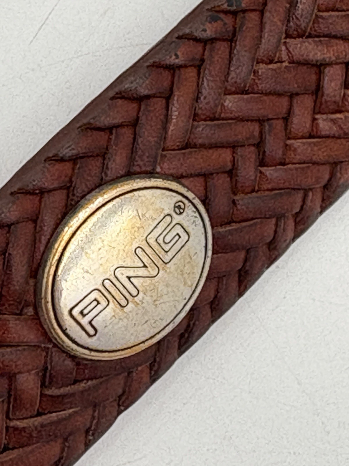 PING Collection Men’s Italian Leather Basketweave Belt Size 44 Western Buckle